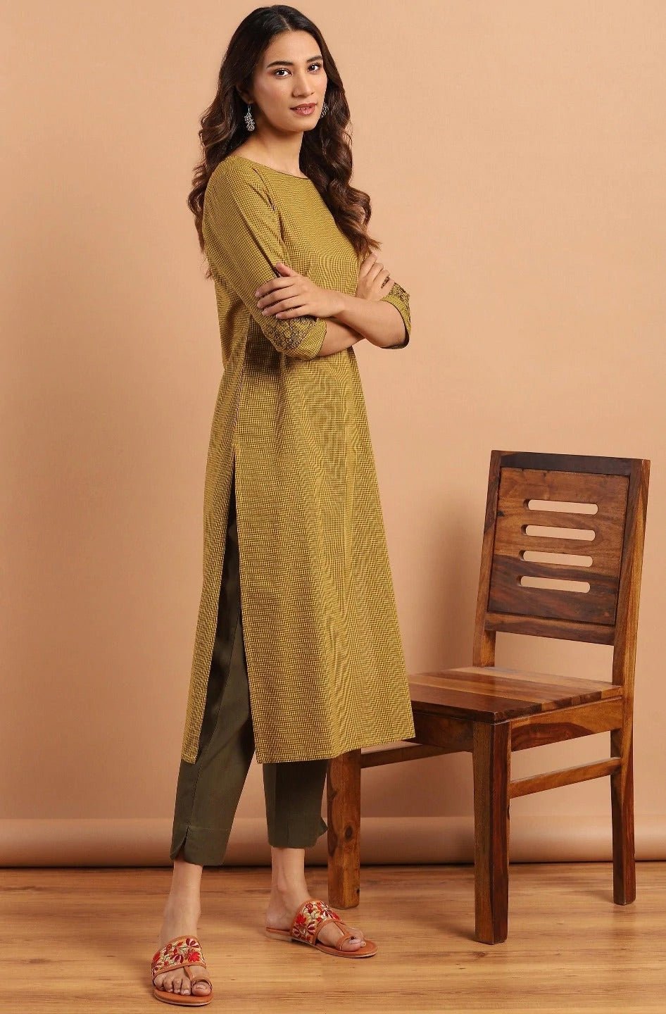 Green Checkered Cotton Kurta Pant Set - DWEEP SARA