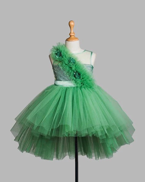 Green Embellished Sleeveless Flare Dress - DWEEP SARA