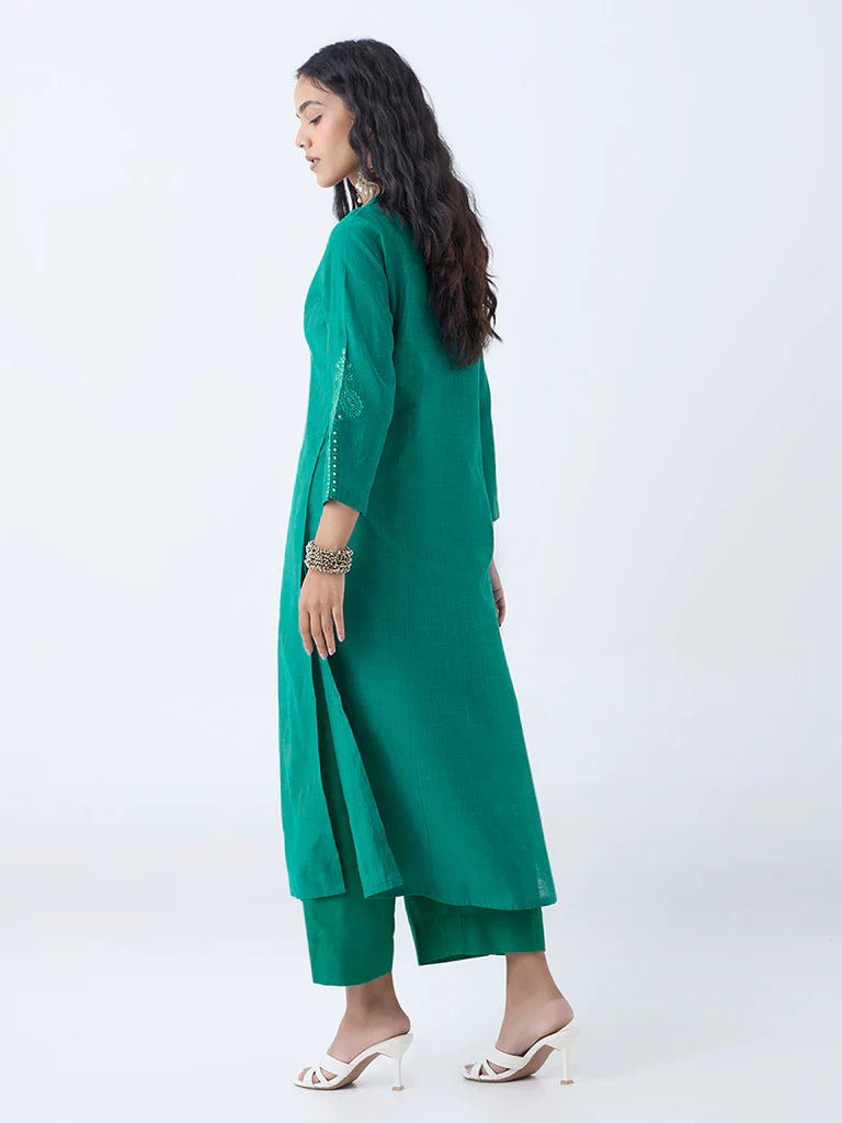 Green Embroidered A - Line Kurta - DWEEP SARA