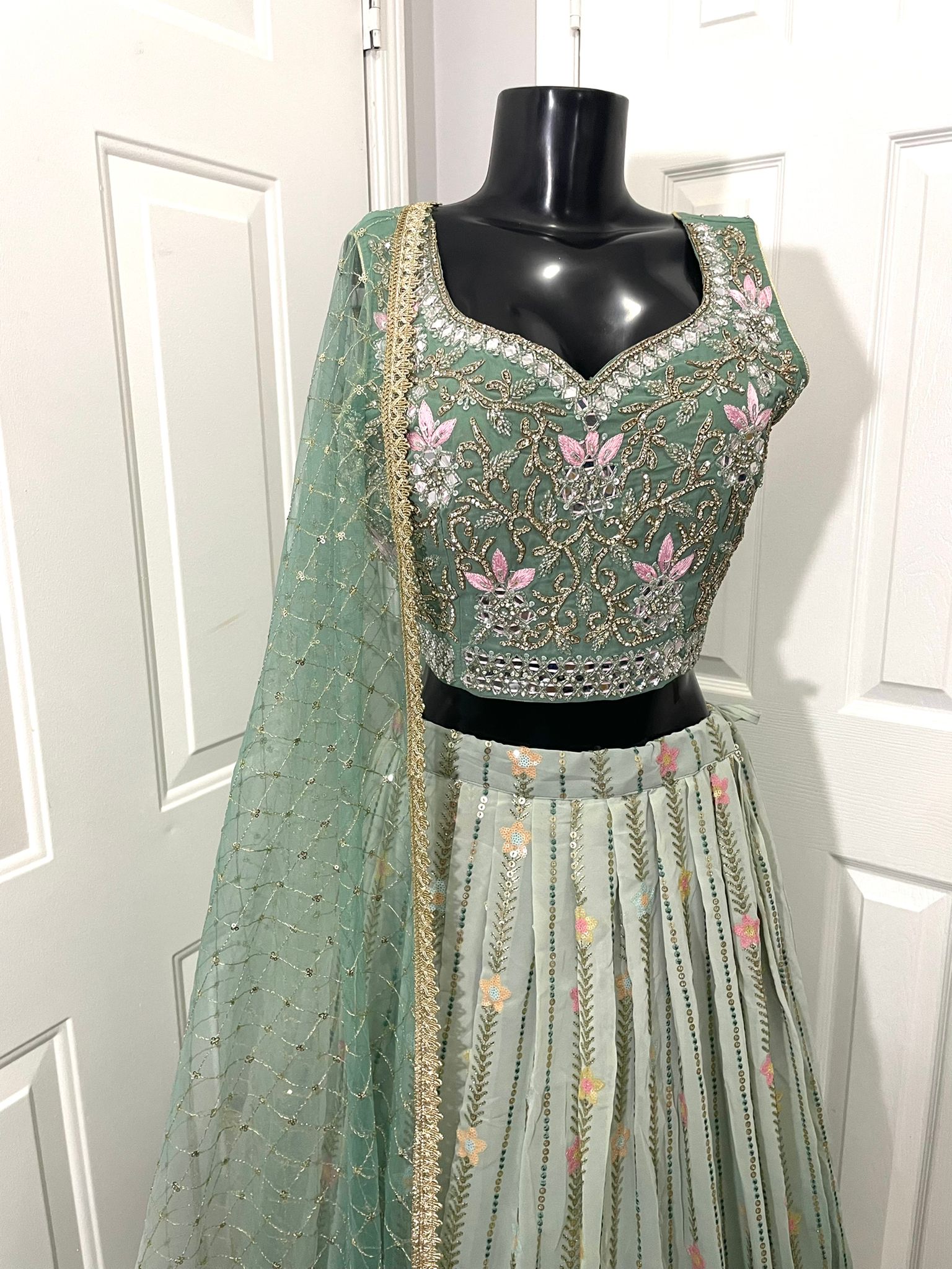 Green Floral Embroidered Lehenga Set - DWEEP SARA