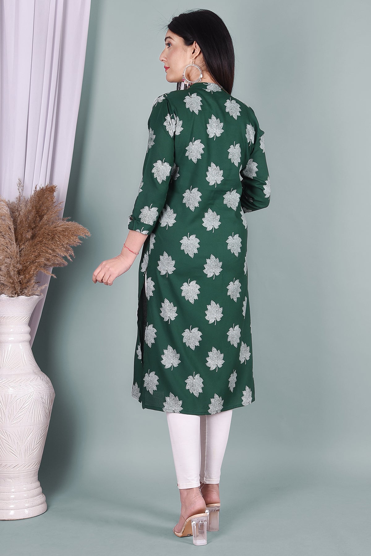 Green Leaf Printed Rayon Kurta - DWEEP SARA