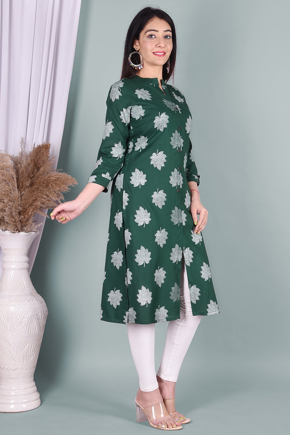 Green Leaf Printed Rayon Kurta - DWEEP SARA