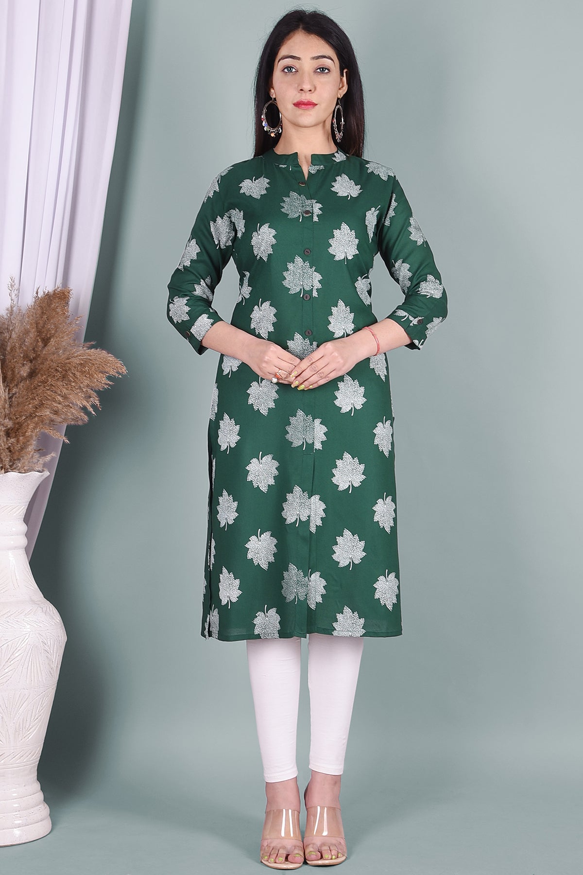 Green Leaf Printed Rayon Kurta - DWEEP SARA