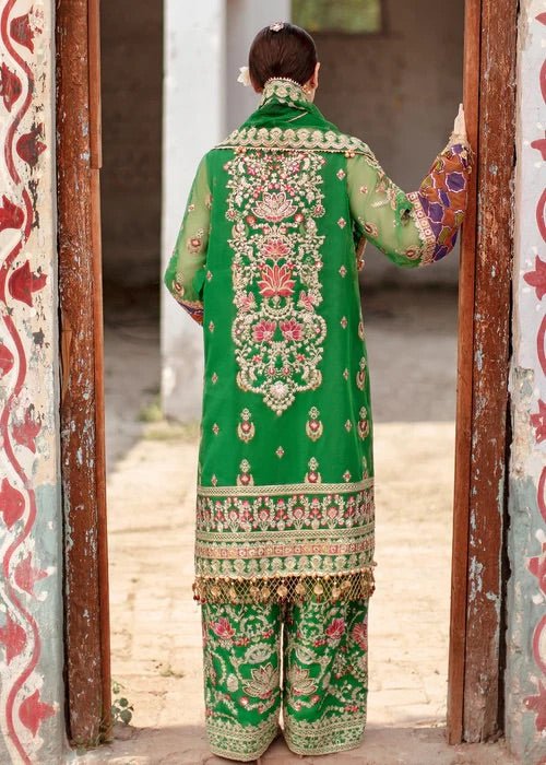 Green Organza Raw Silk Embroidered Suit Set - DWEEP SARA