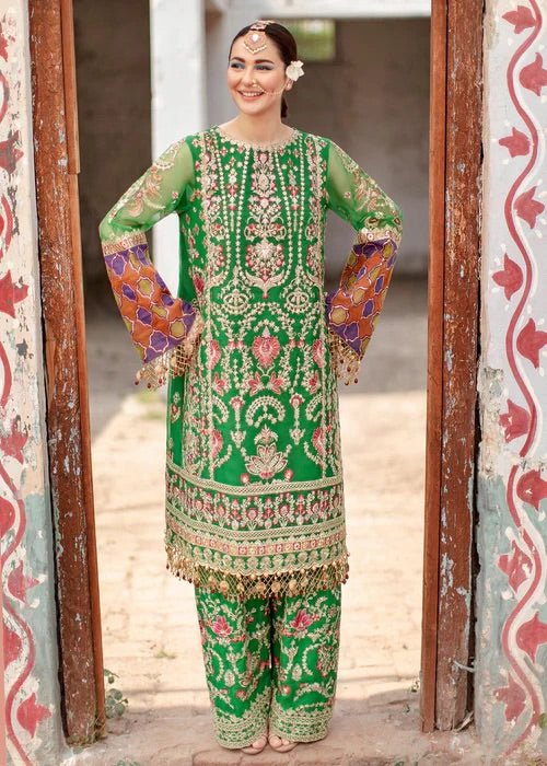 Green Organza Raw Silk Embroidered Suit Set - DWEEP SARA