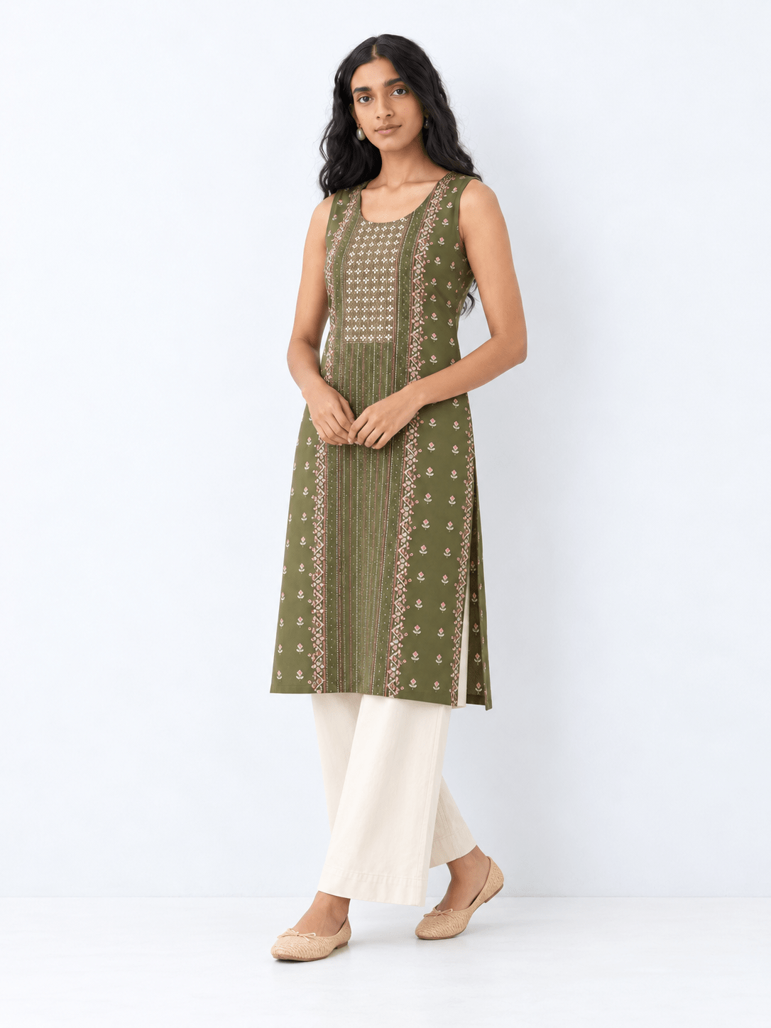 Green Printed Rayon Straight Kurta with Stone Detailing - DWEEP SARA