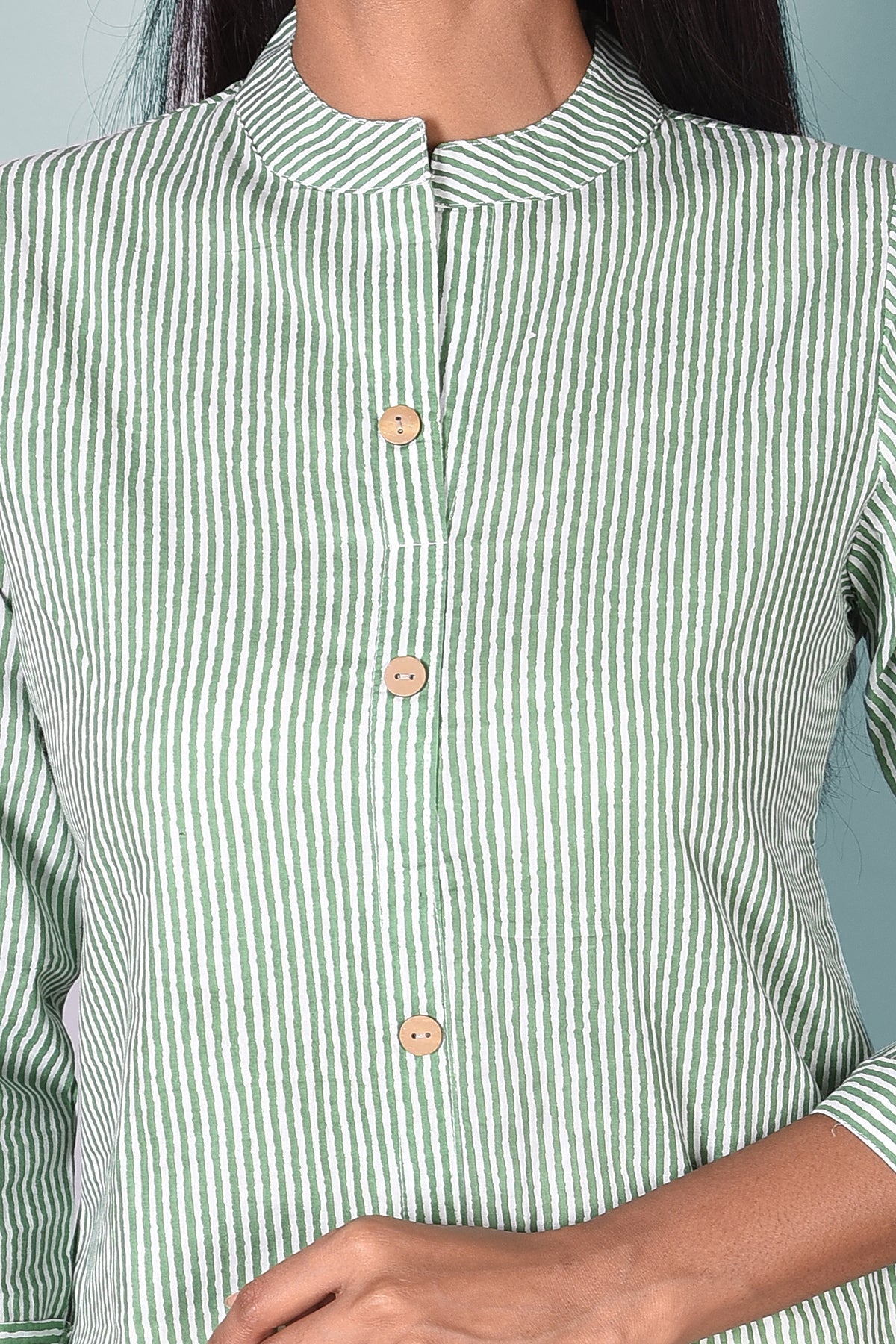 Green Striped Kurta With Pockets - DWEEP SARA