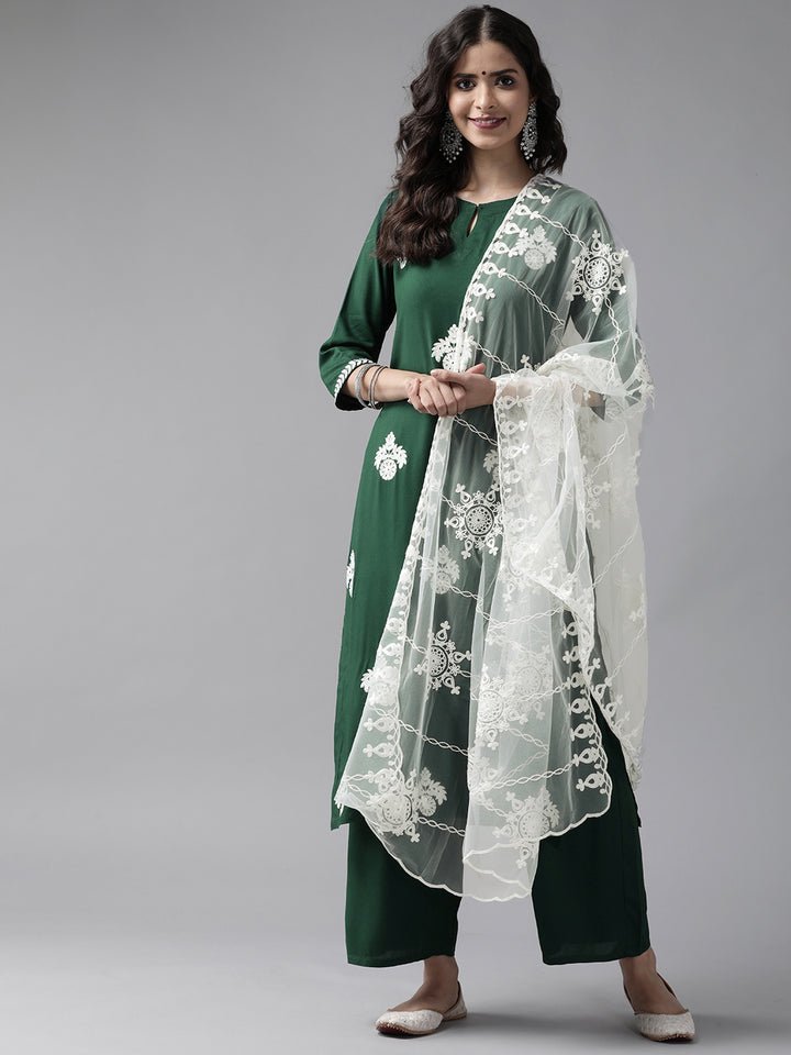 Green Viscose Rayon Suit Set - DWEEP SARA