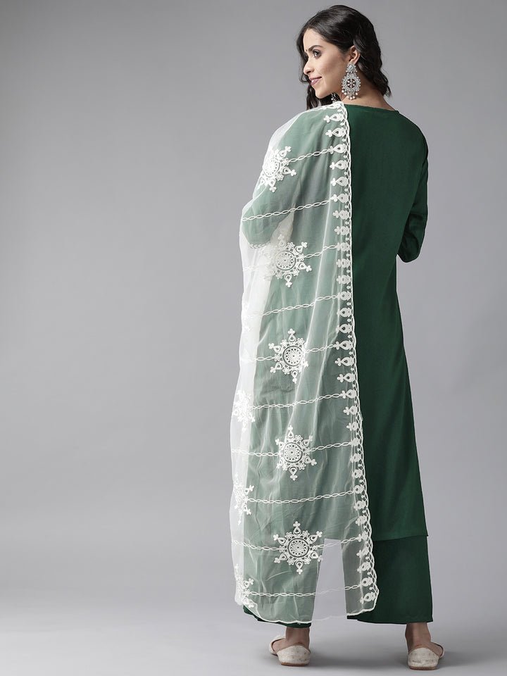 Green Viscose Rayon Suit Set - DWEEP SARA