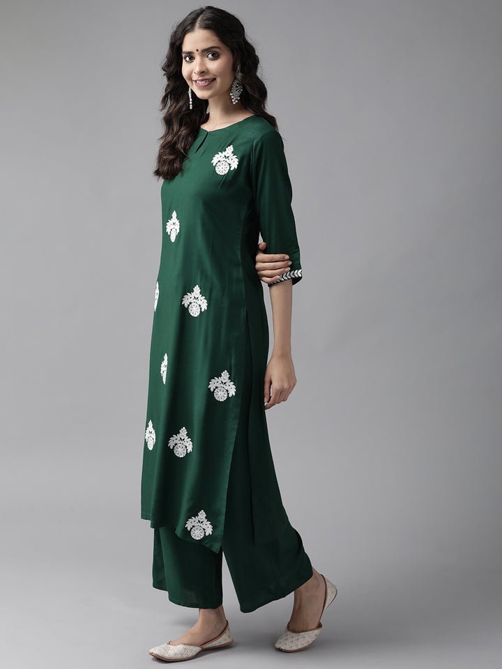 Green Viscose Rayon Suit Set - DWEEP SARA