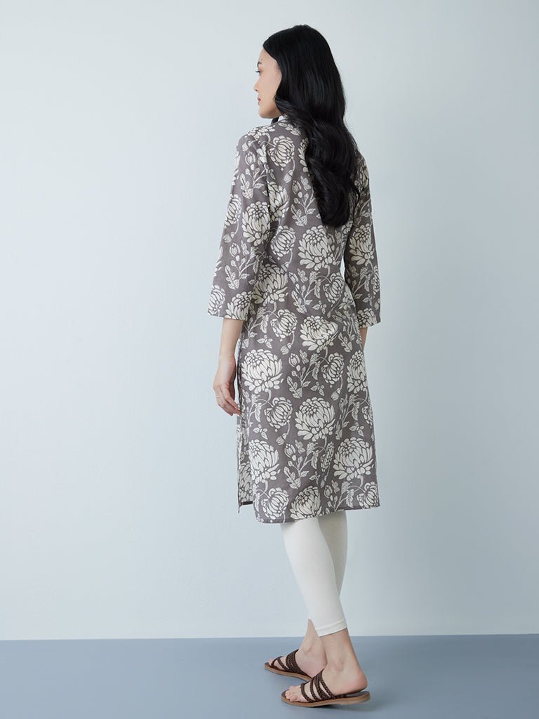 Grey Floral Designed Kurta - DWEEP SARA