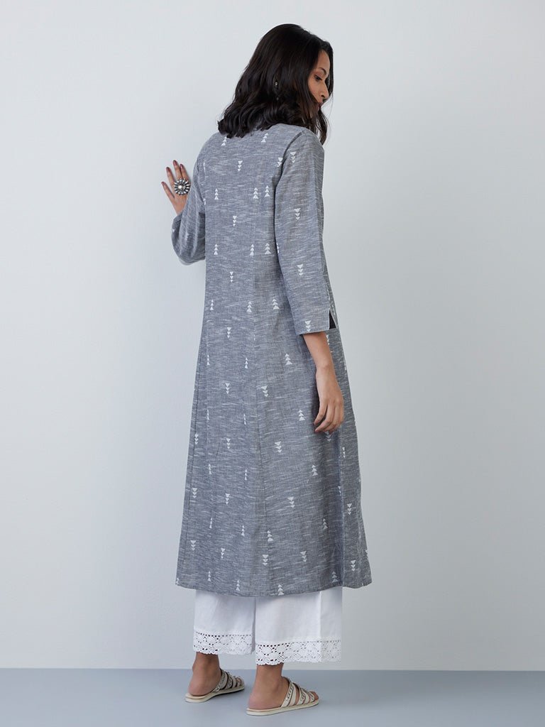 Grey Melange Printed A - Line Pocket Kurta - DWEEP SARA