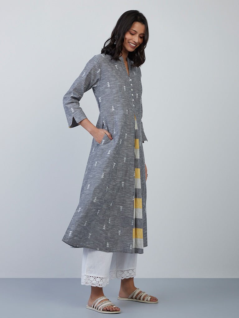 Grey Melange Printed A - Line Pocket Kurta - DWEEP SARA