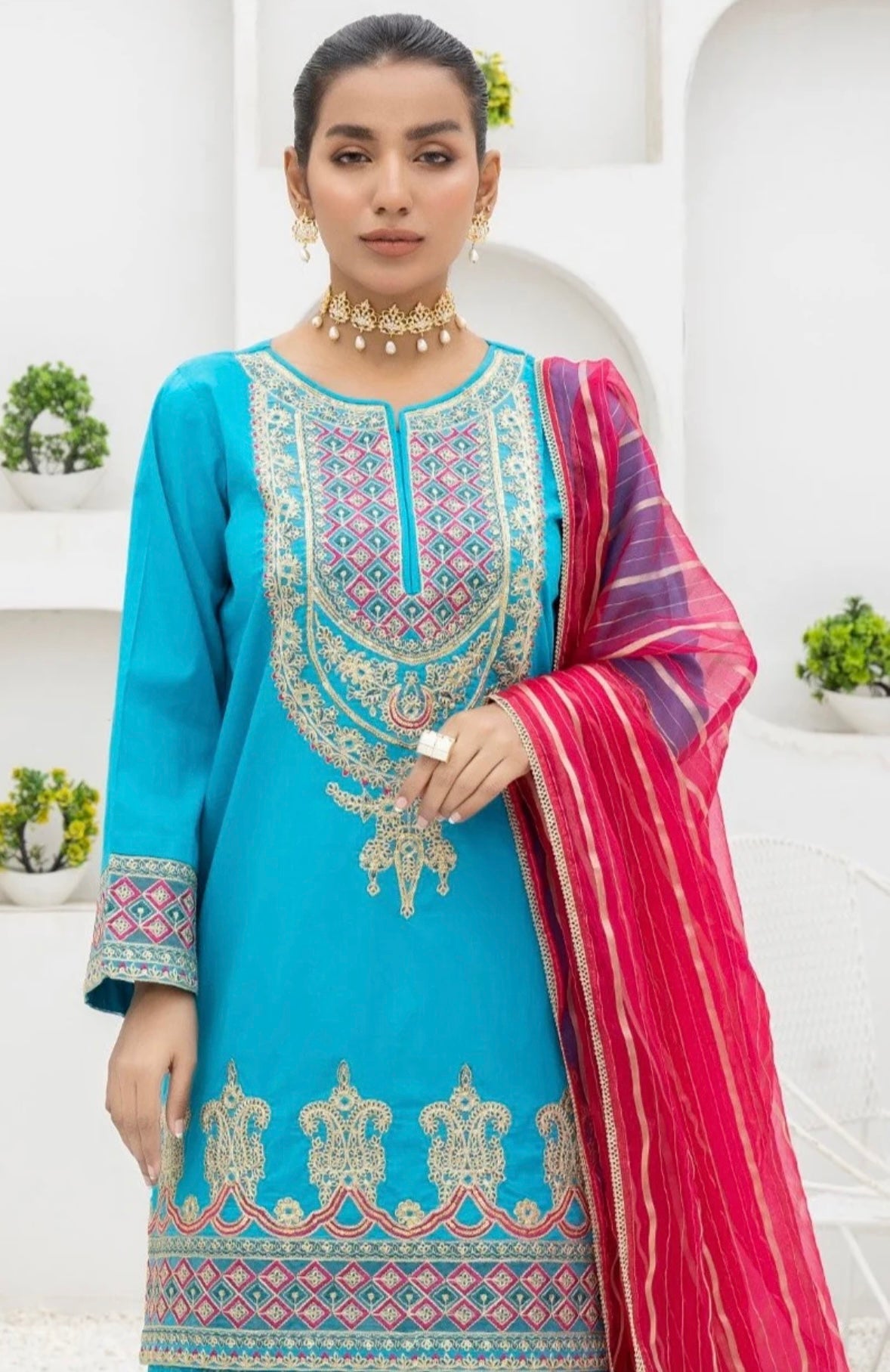 Ice Blue Embroidered Sharara Suit Set - DWEEP SARA