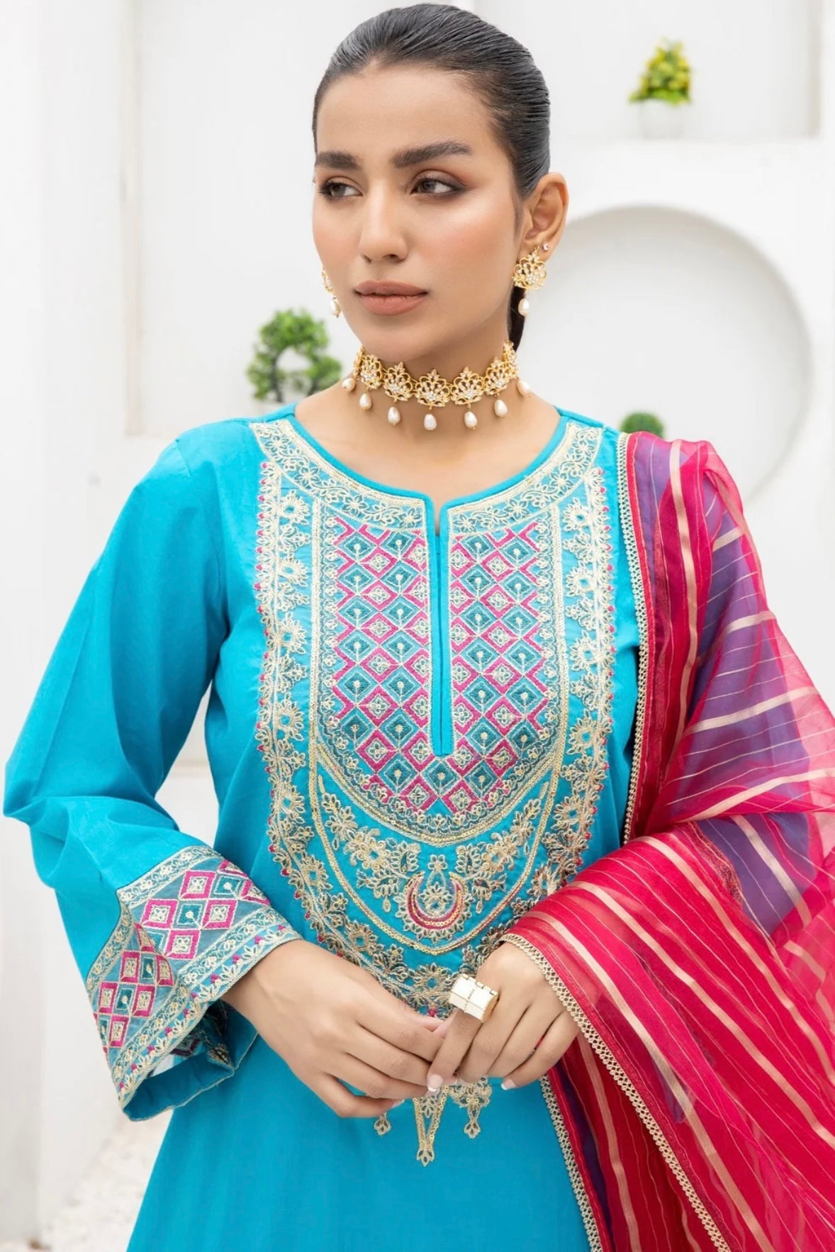 Ice Blue Embroidered Sharara Suit Set - DWEEP SARA