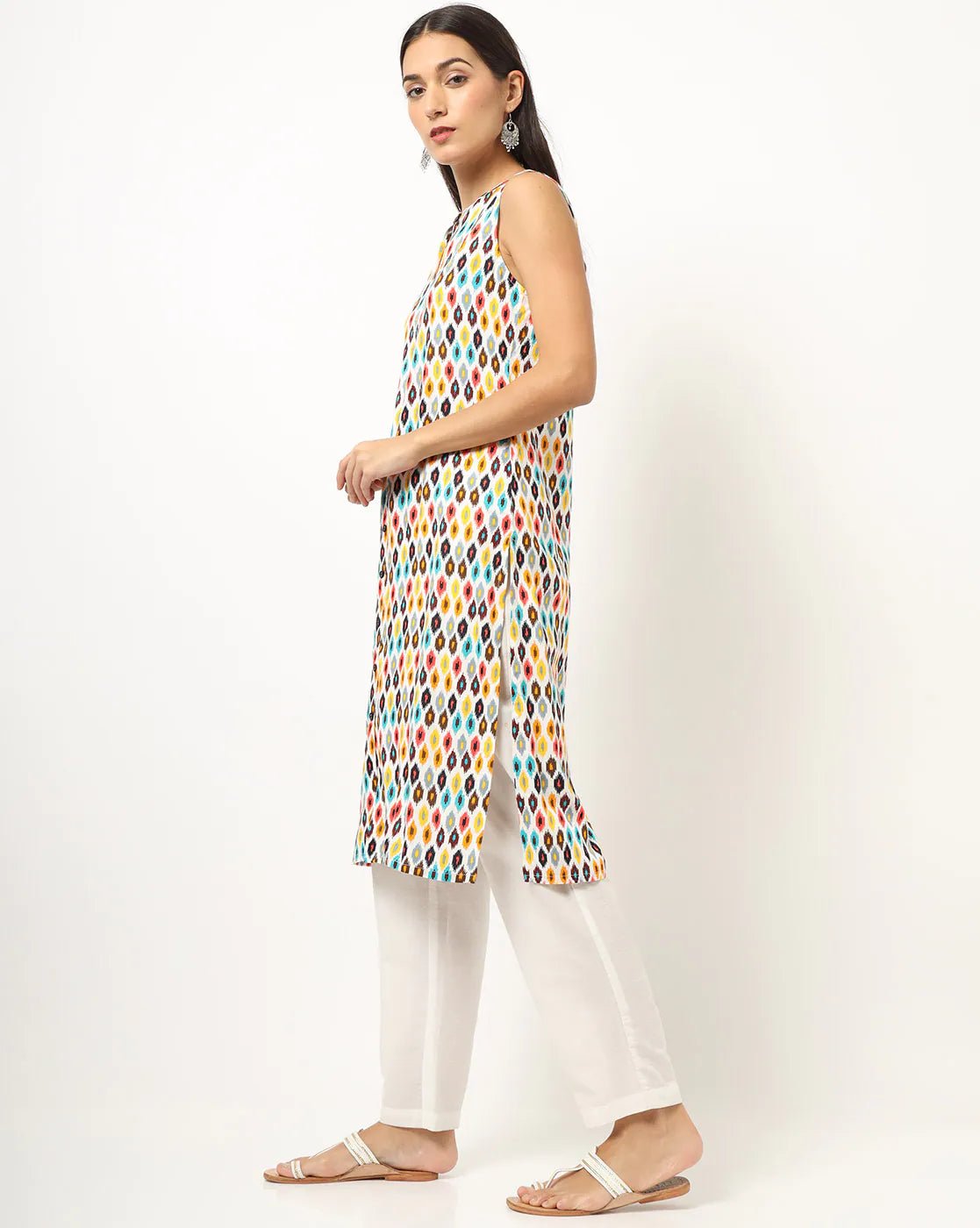 Ikat Print Rayon Straight Kurta - DWEEP SARA