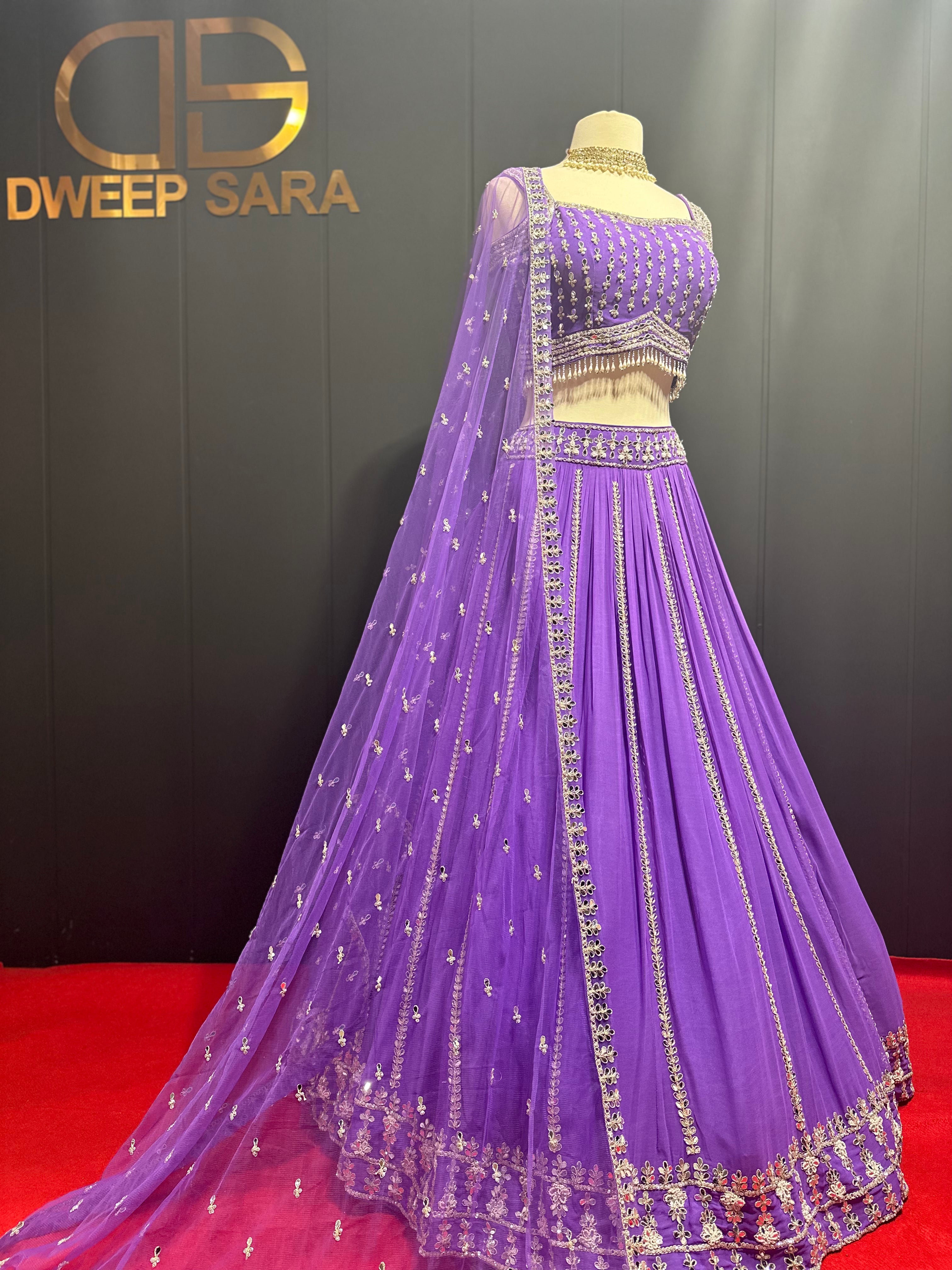 Purple Mirror Work Fully Embroidered Lehenga Set