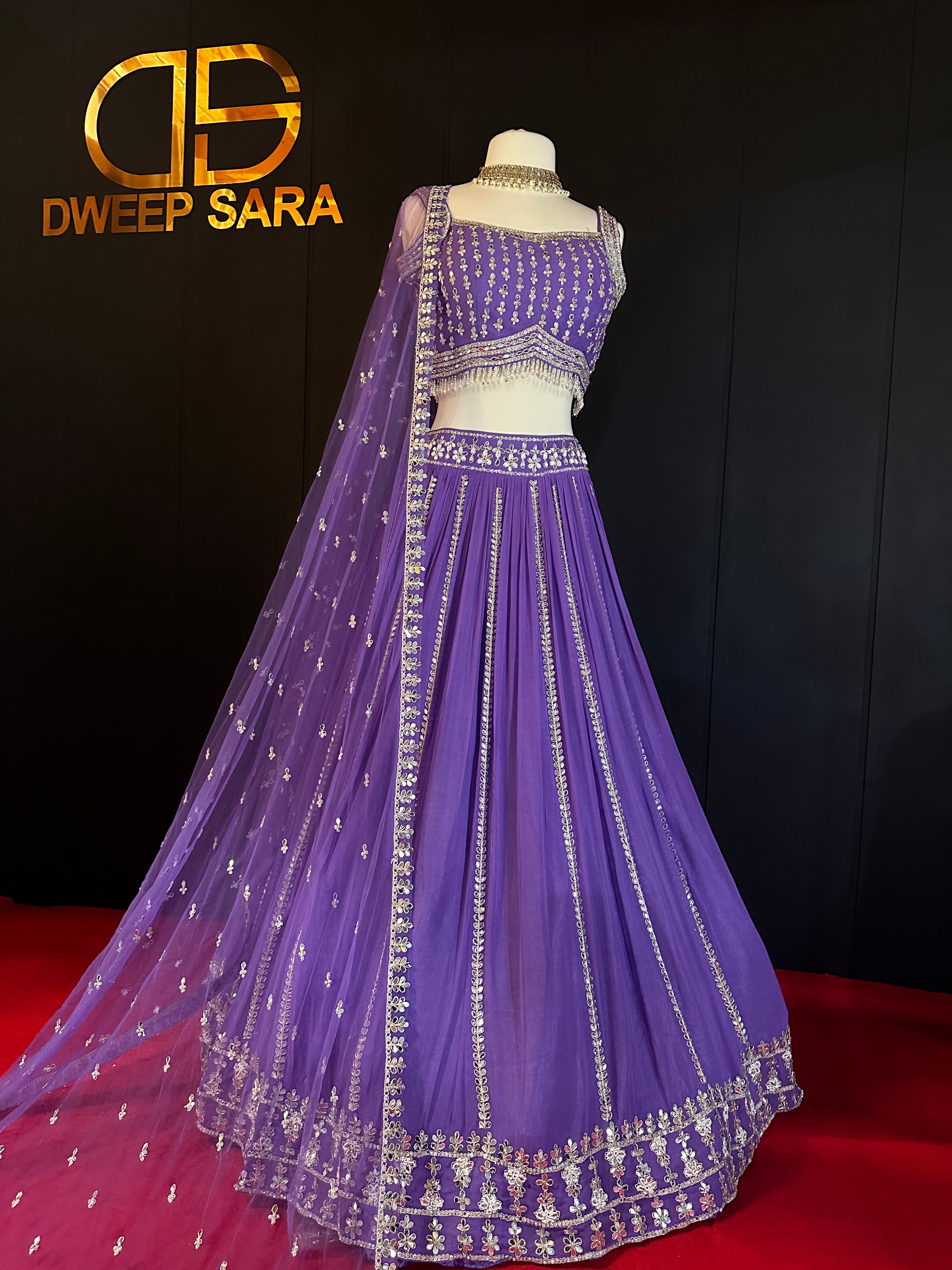 Purple Mirror Work Fully Embroidered Lehenga Set