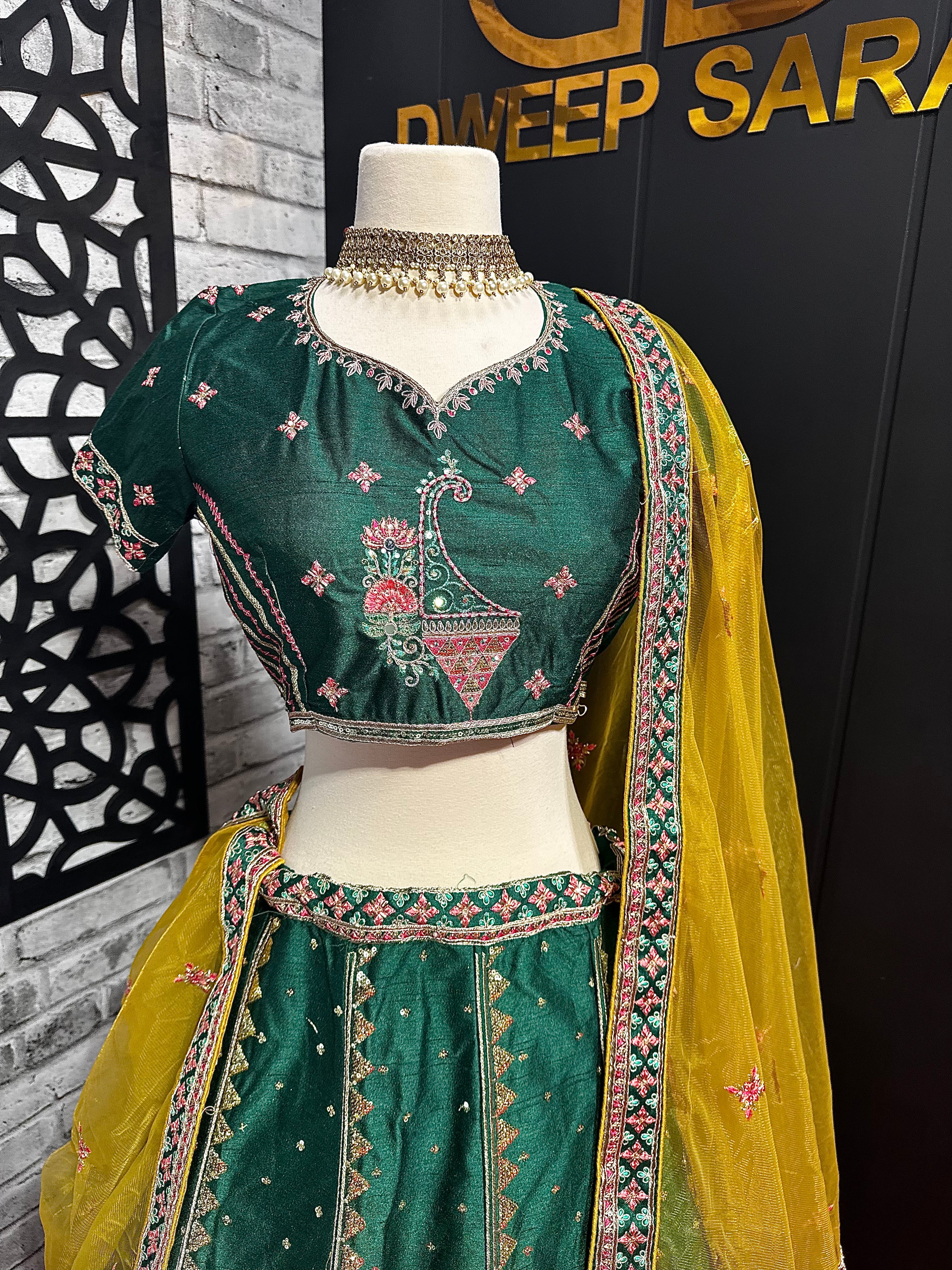 Multicolour Mirror & Embroidered Stitched & Unstitched Silk Lehenga