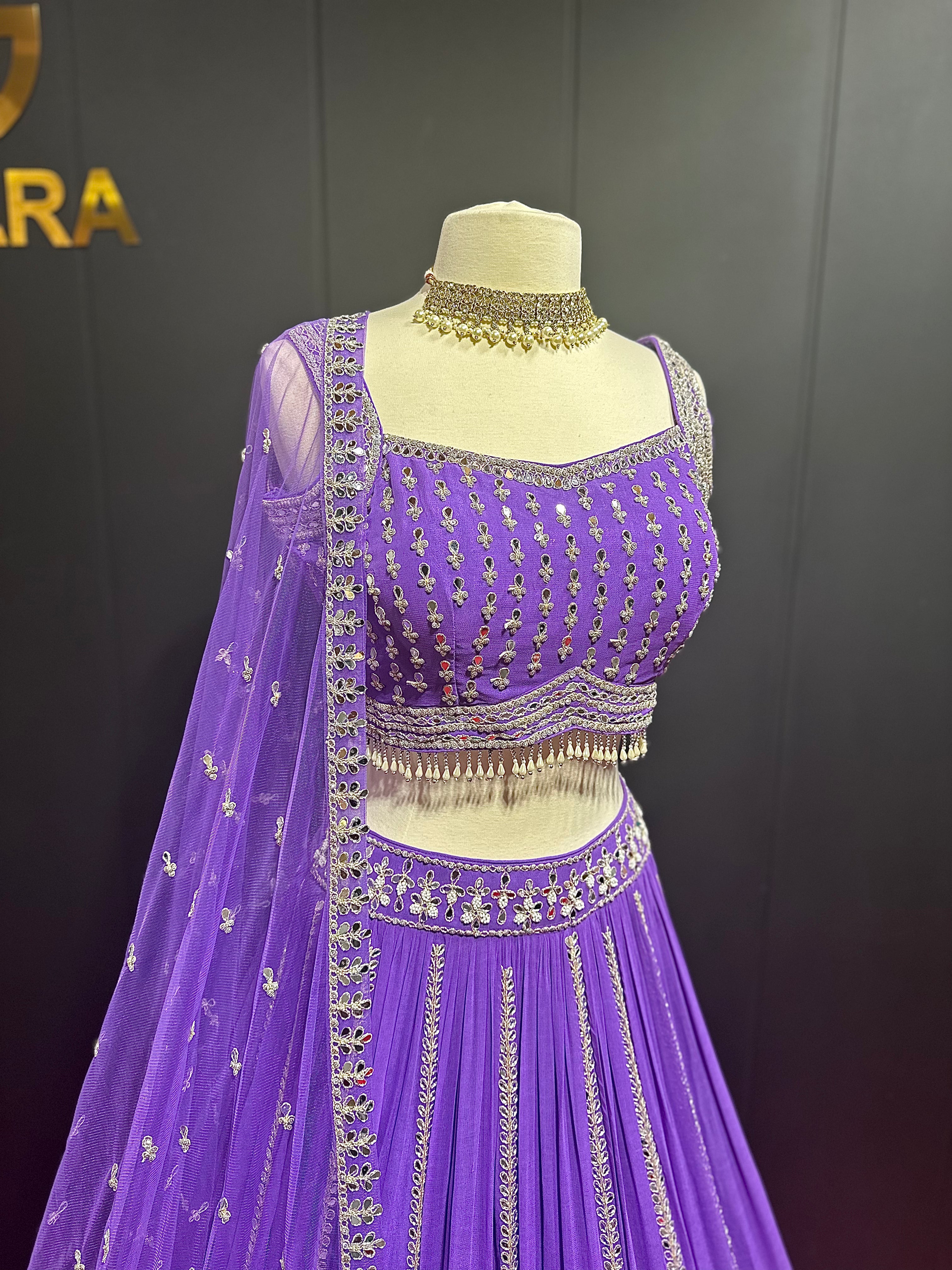 Purple Mirror Work Fully Embroidered Lehenga Set