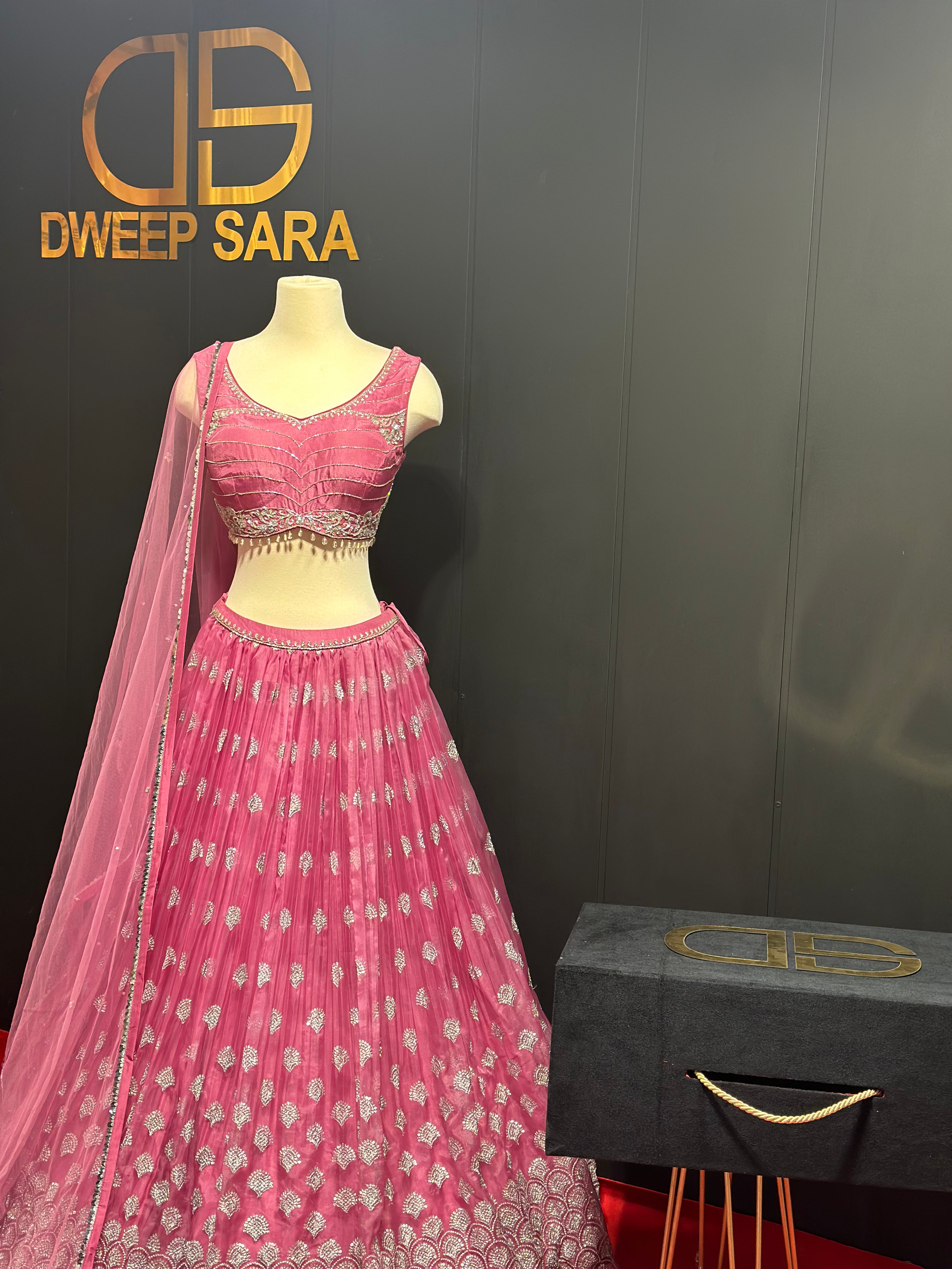 Pink Raw Silk Handmade Sequins Lehenga