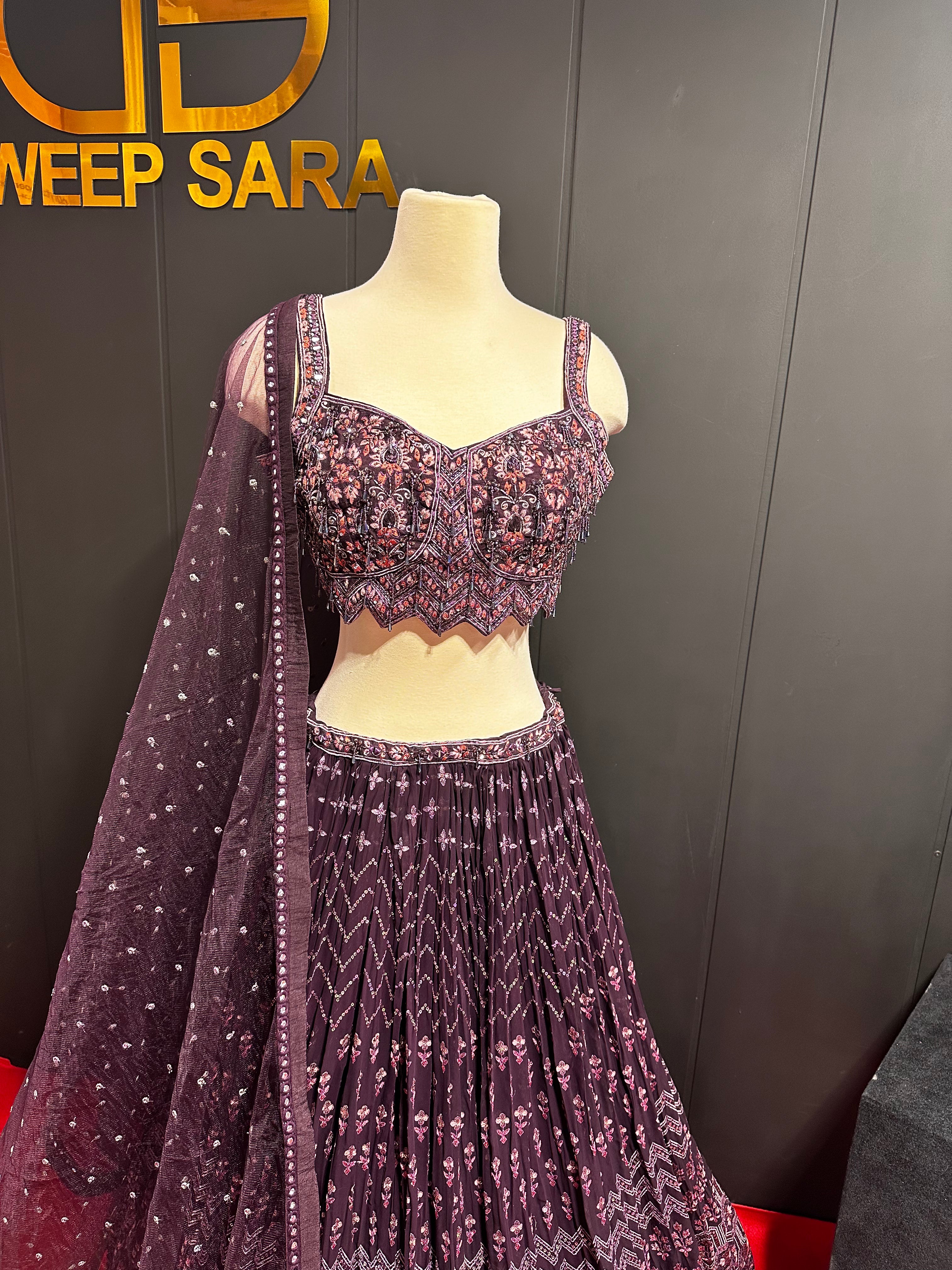 Raw Silk Wine Handmade Resham ThreadWork Lehenga