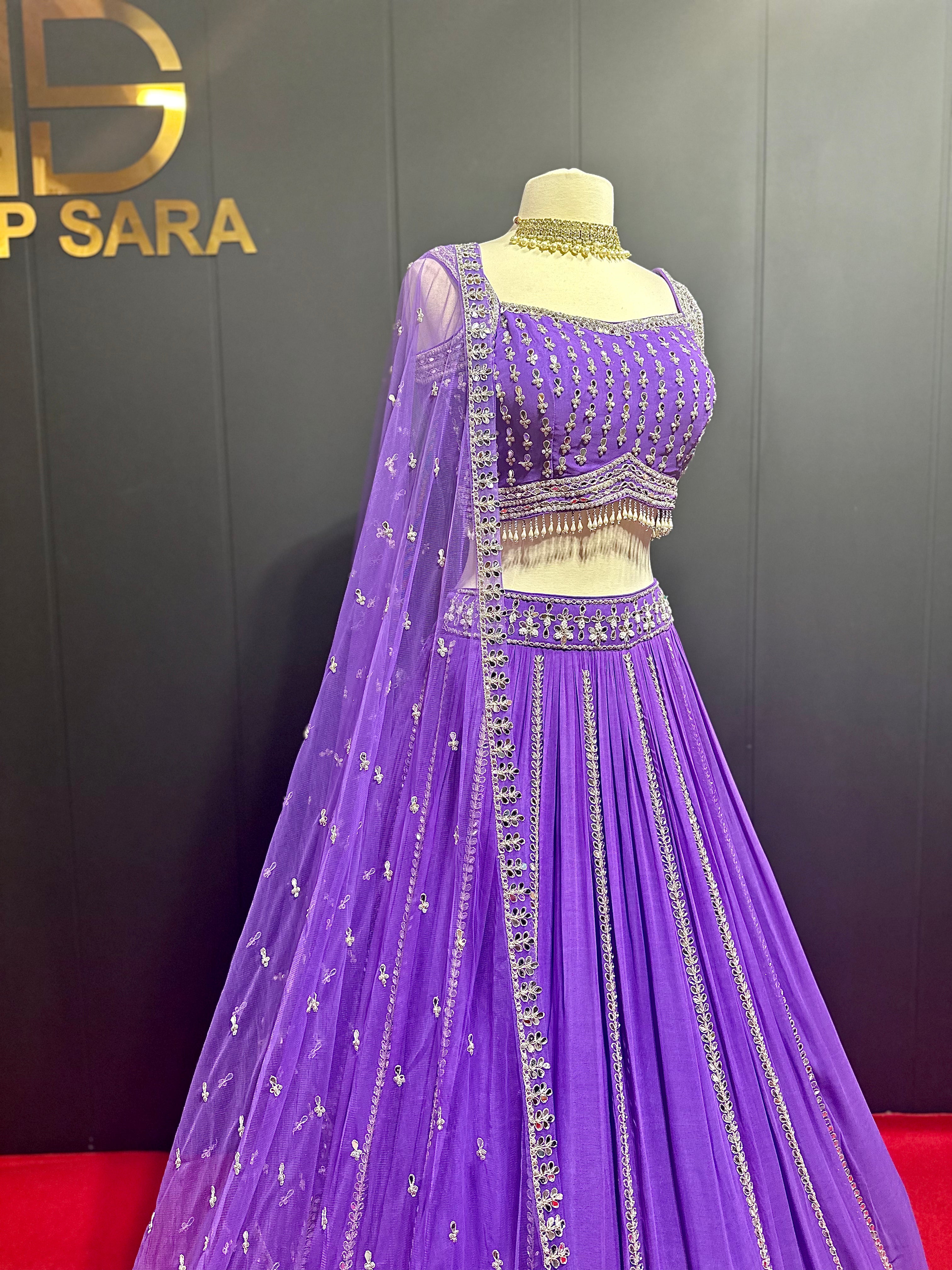 Purple Mirror Work Fully Embroidered Lehenga Set