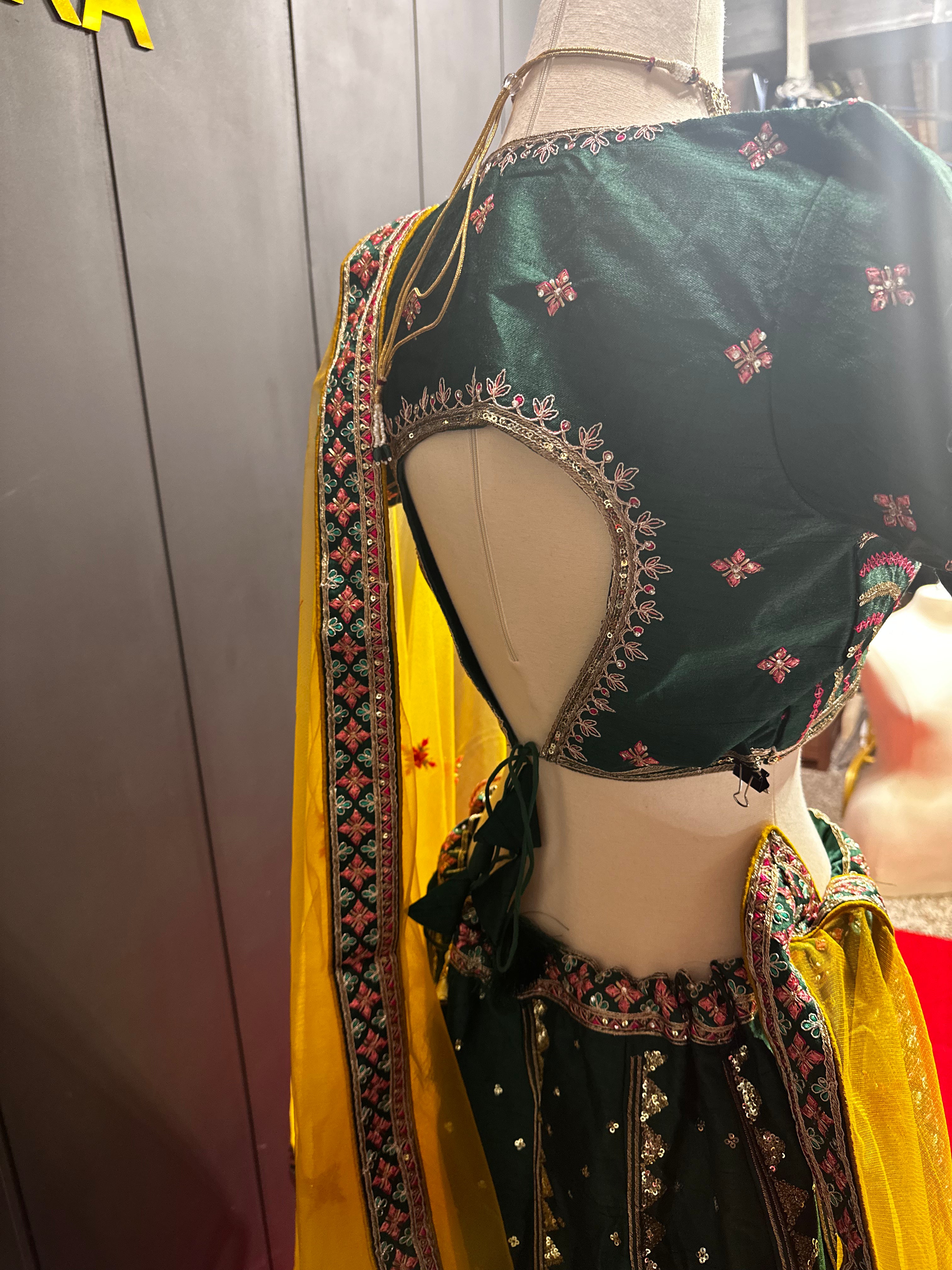 Multicolour Mirror & Embroidered Stitched & Unstitched Silk Lehenga