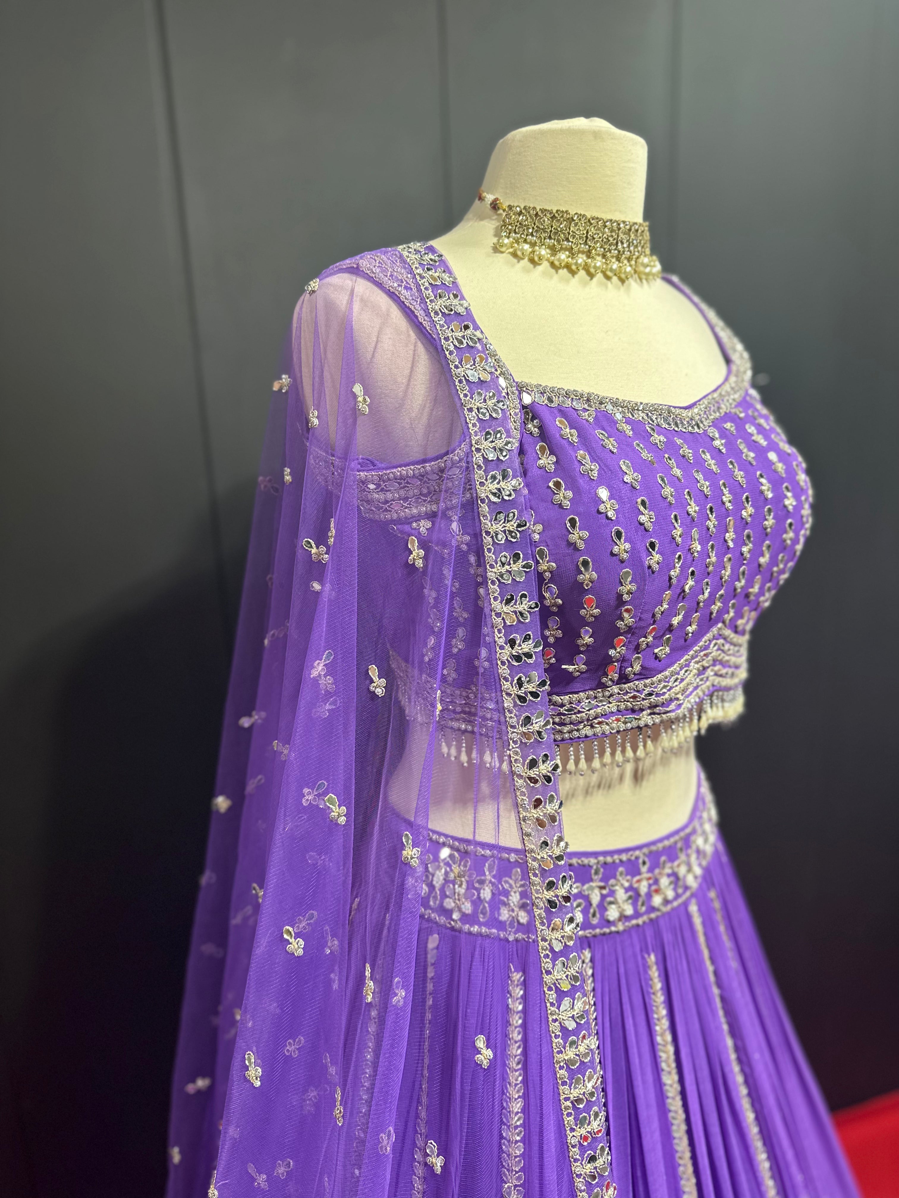 Purple Mirror Work Fully Embroidered Lehenga Set