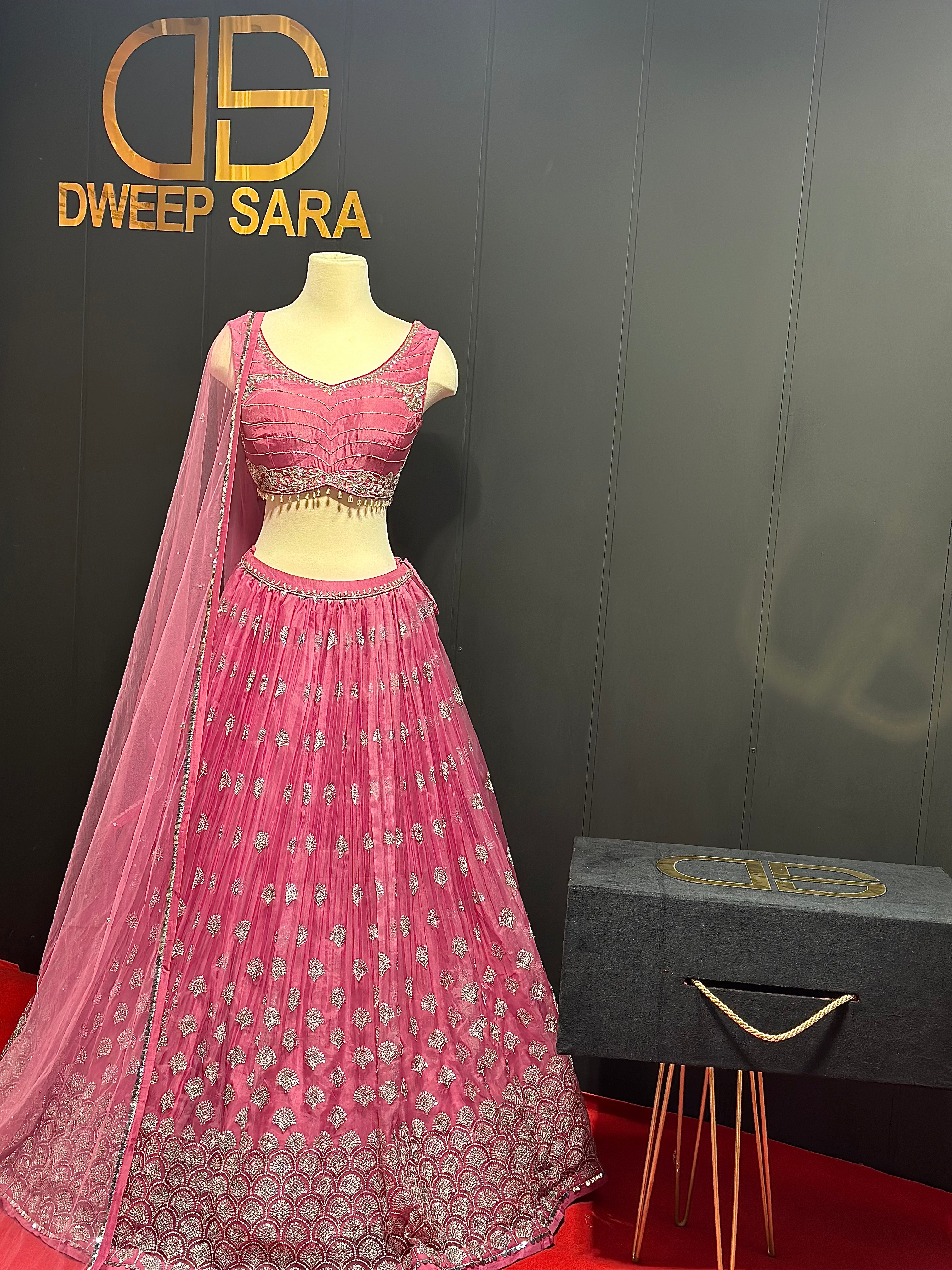 Pink Raw Silk Handmade Sequins Lehenga