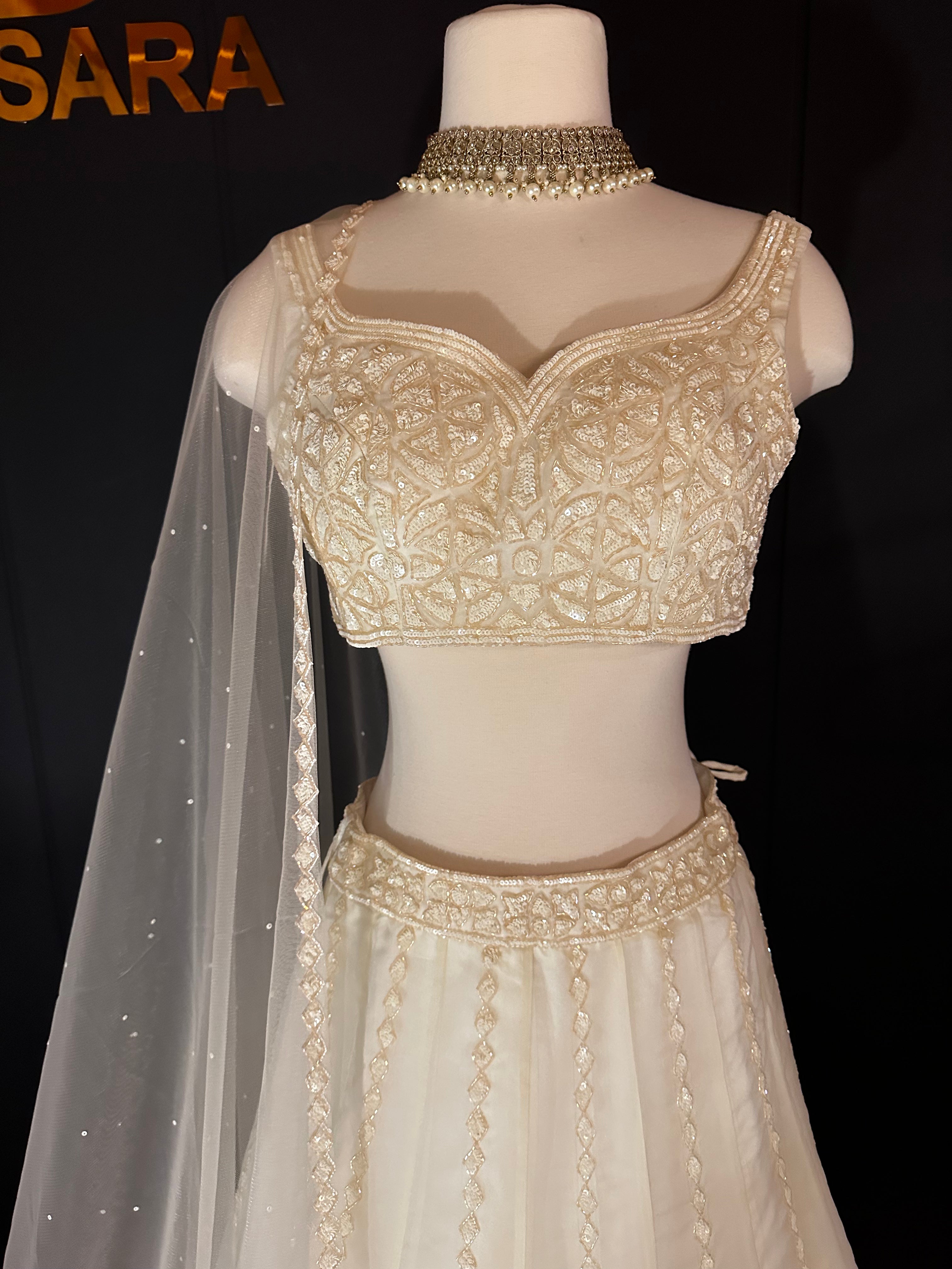 Pure White Organza Full Handwork Lehenga