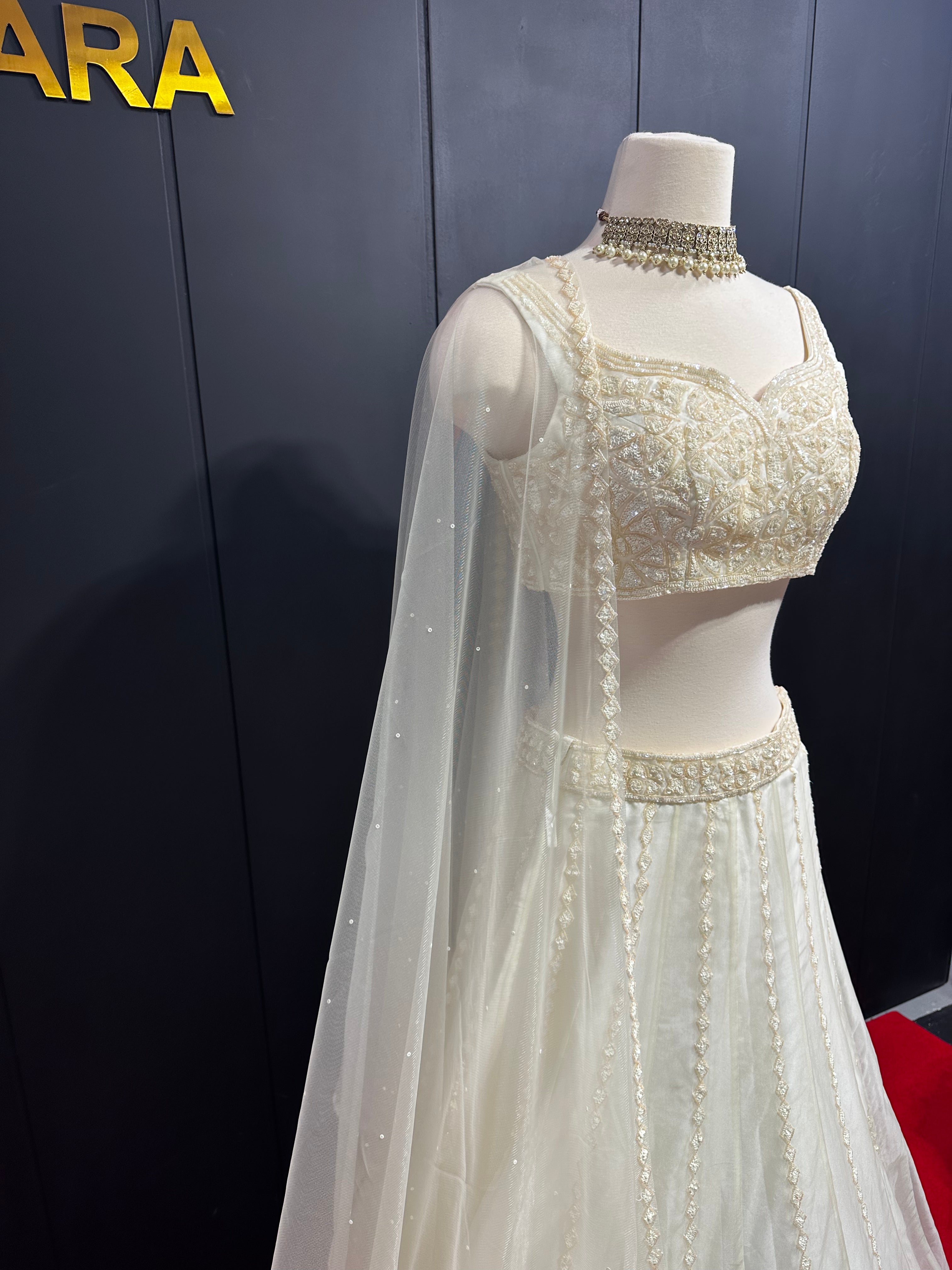 Pure White Organza Full Handwork Lehenga