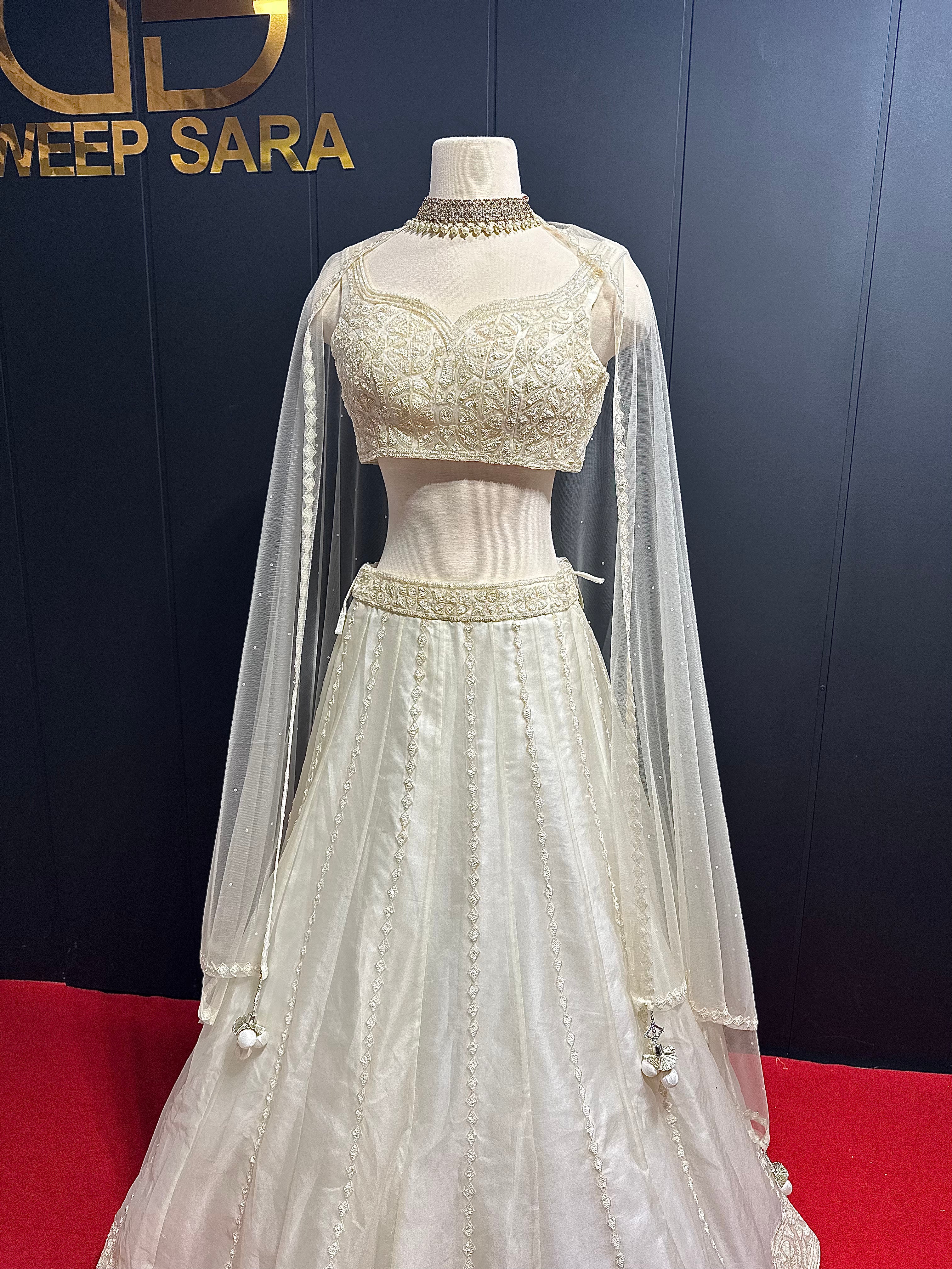 Pure White Organza Full Handwork Lehenga