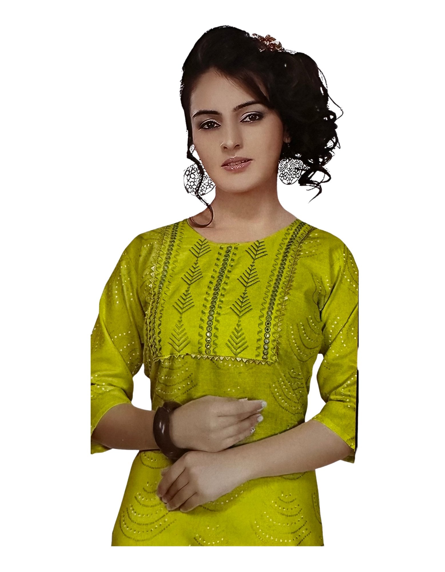 Indian/Pakistani Multicolour Embroidered Mirror & Lace Work Printed Women Ladies Cotton Kurti - DWEEP SARA