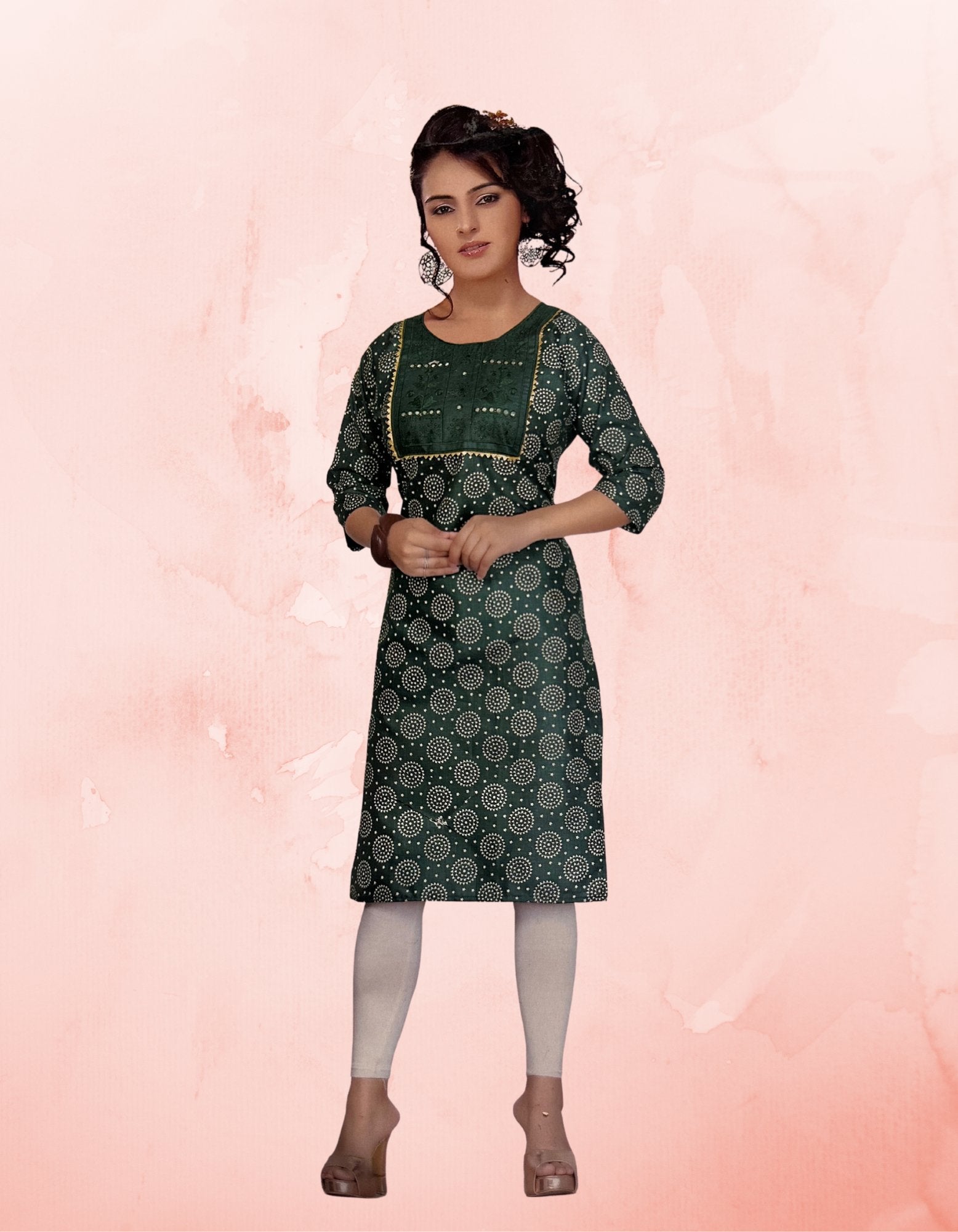 Indian/Pakistani Multicolour Embroidered Mirror & Lace Work Women Ladies Cotton Kurti - DWEEP SARA