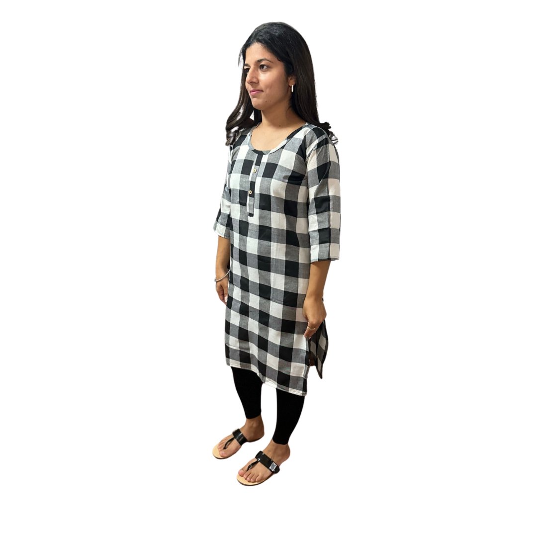 Indian/Pakistani Wear Cotton Checkered Women Ladies Kurti - DWEEP SARA