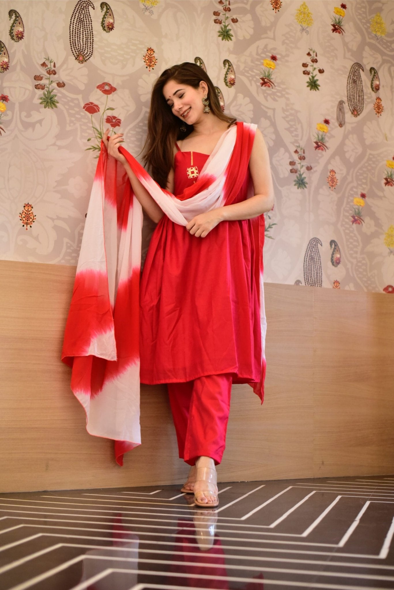 KIARA RED SILK SUIT SET - DWEEP SARA