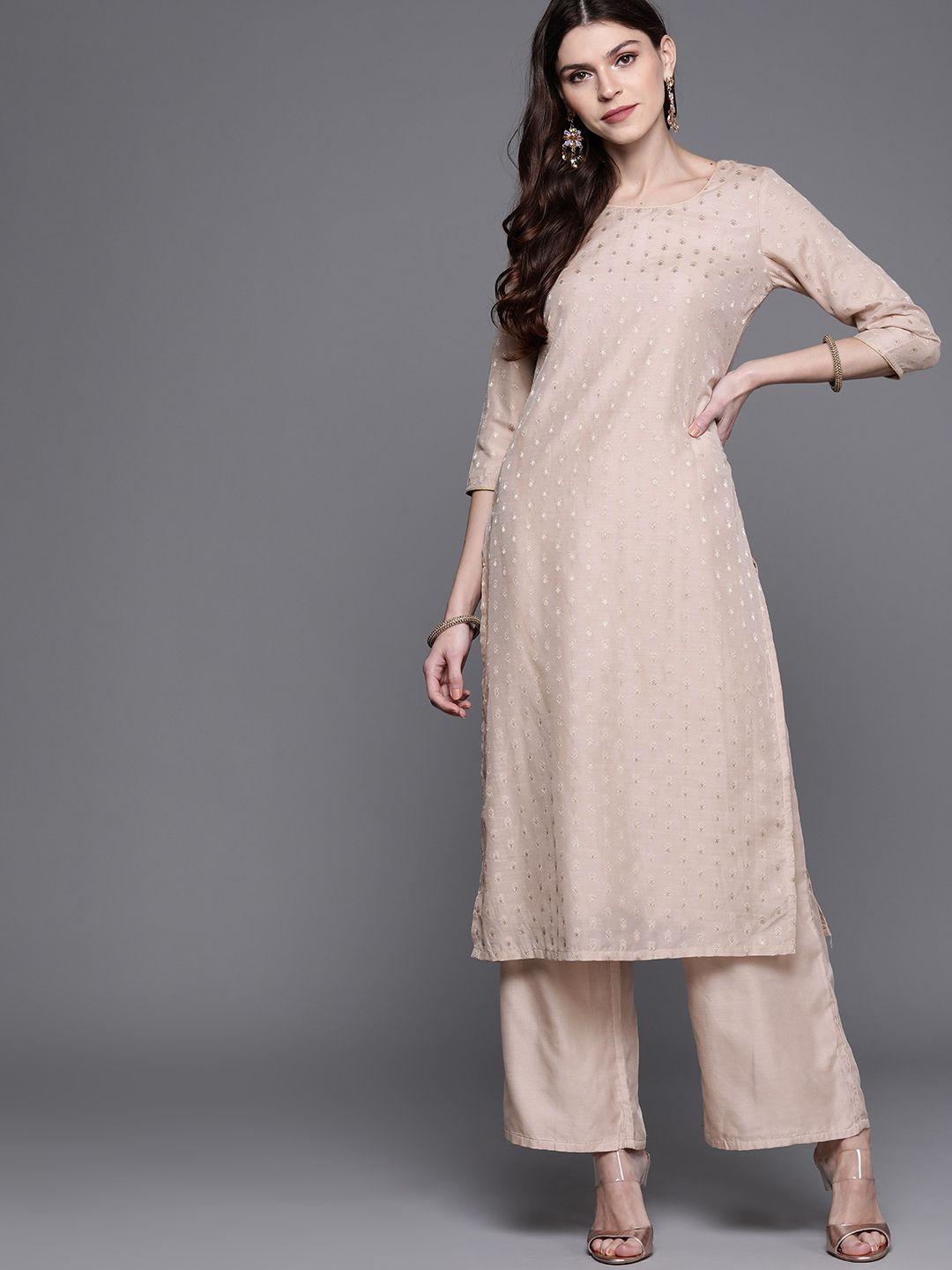 Light Pink Chanderi Silk Kurta With Palazzos - DWEEP SARA