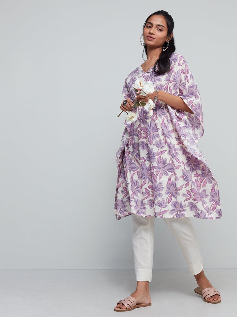 Lilac Floral Printed Kaftan - DWEEP SARA