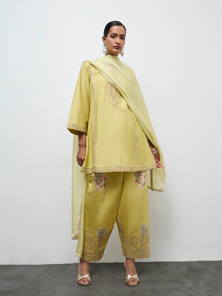 Lime Embroidered Ethnic Farsi Salwar set - DWEEP SARA