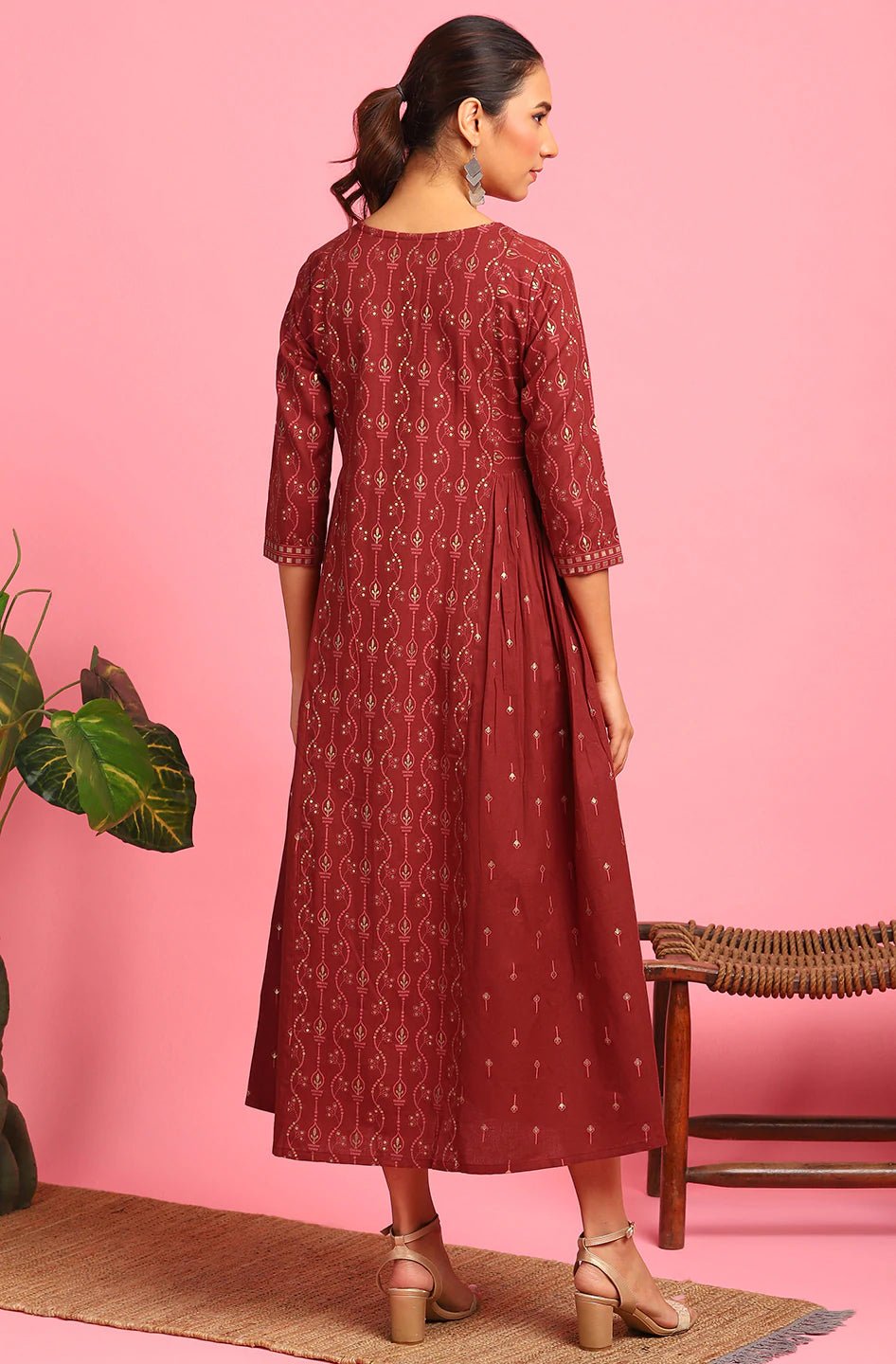 Maroon Cotton Flex Dress - DWEEP SARA