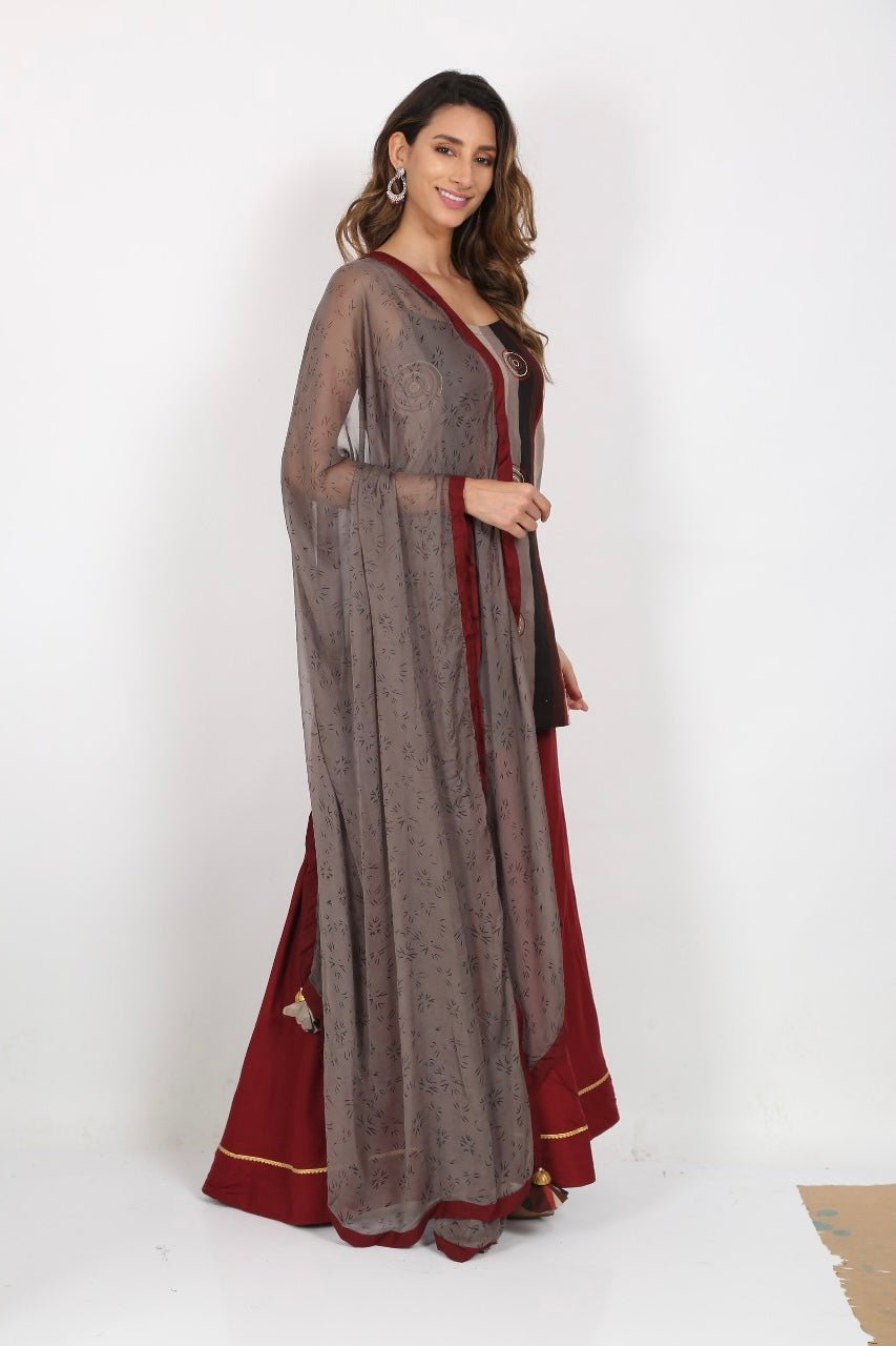 Maroon Embroidered Viscose Sharara Suit Set - DWEEP SARA