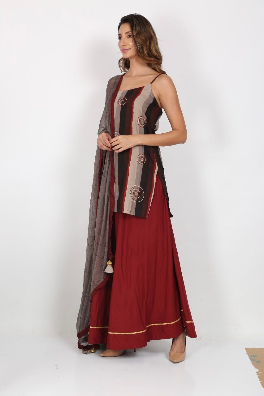 Maroon Embroidered Viscose Sharara Suit Set - DWEEP SARA