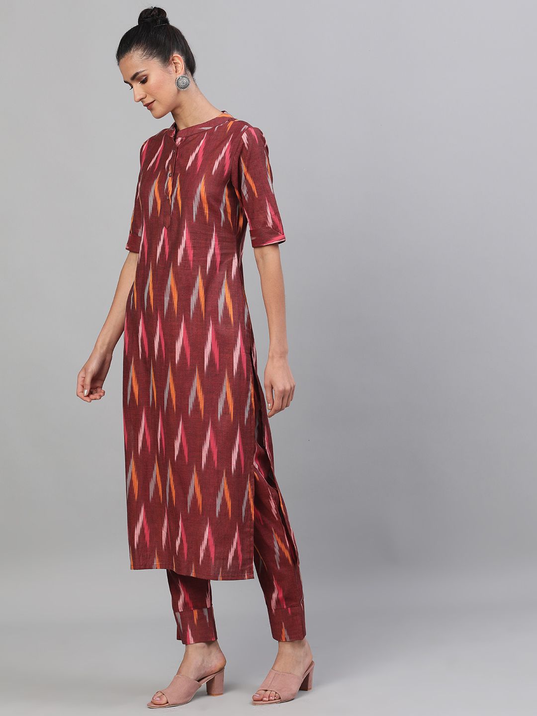 Maroon Handloom Woven Design Kurta With Pant Set - DWEEP SARA