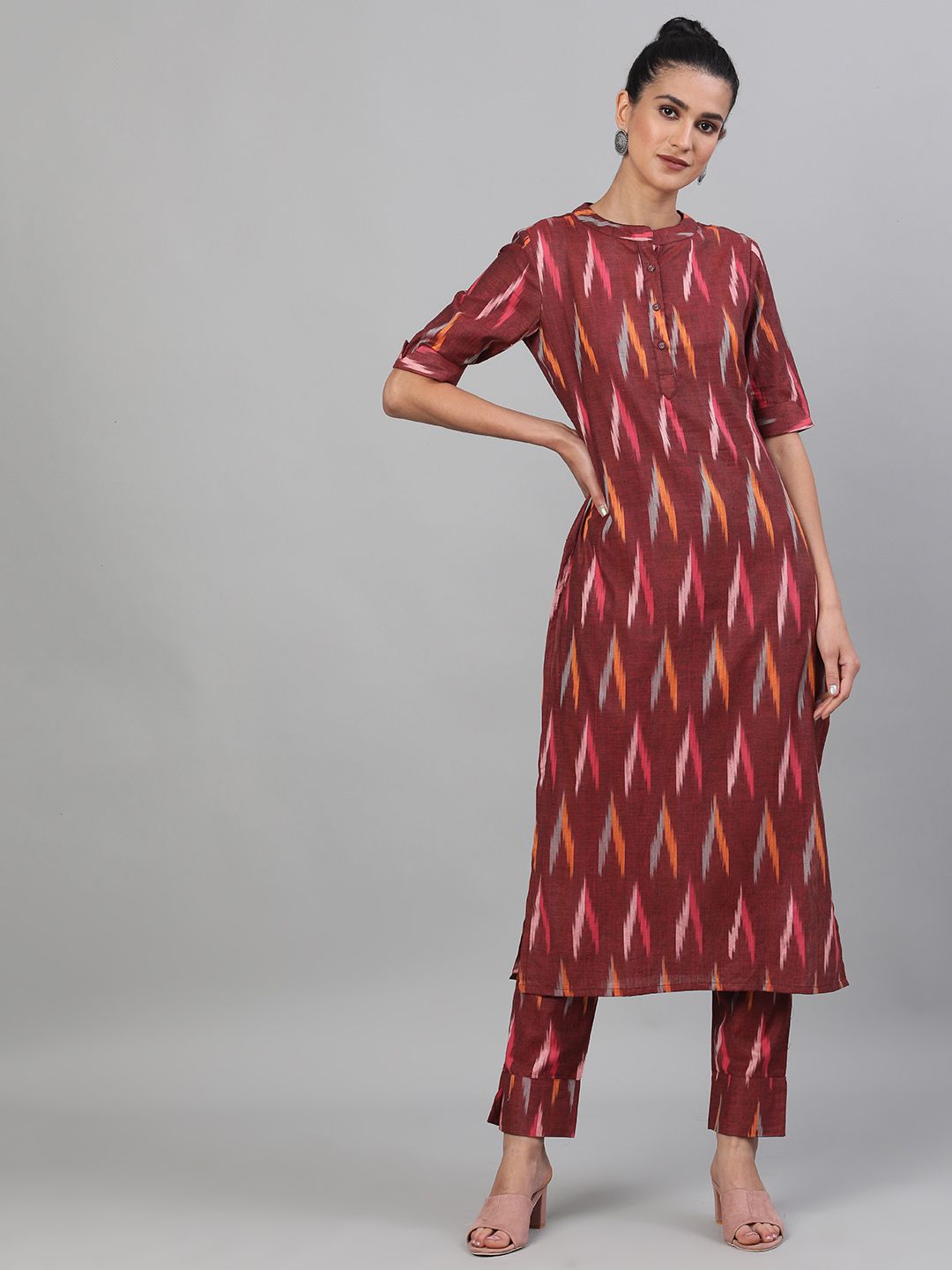 Maroon Handloom Woven Design Kurta With Pant Set - DWEEP SARA