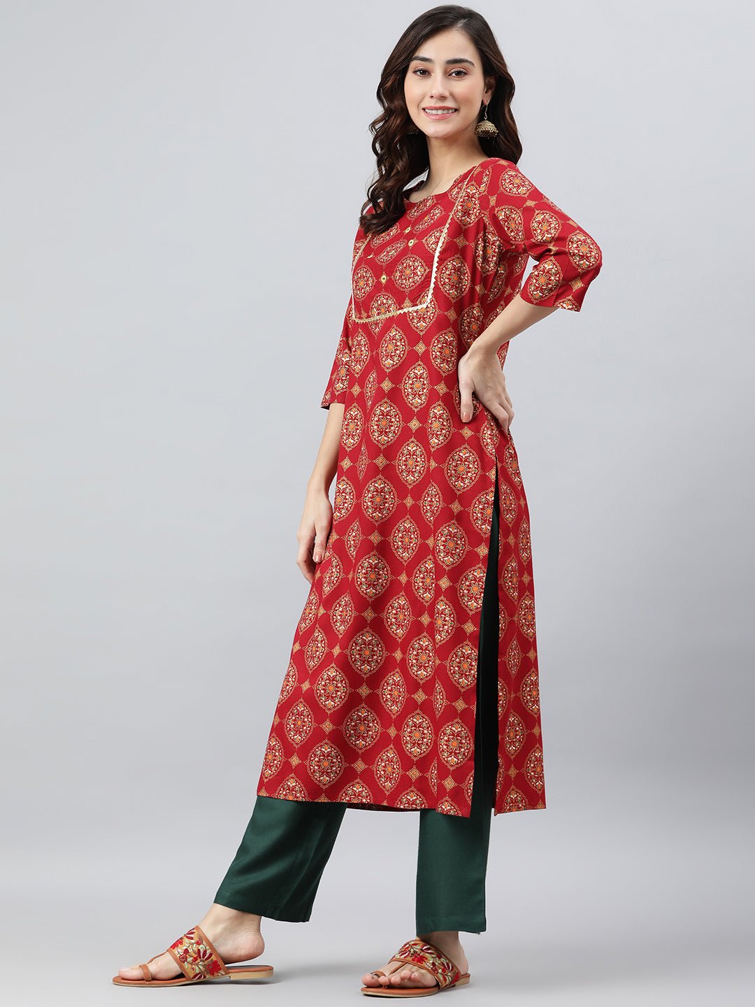 Maroon Rayon Ethnic Motifs Kurta Set - DWEEP SARA