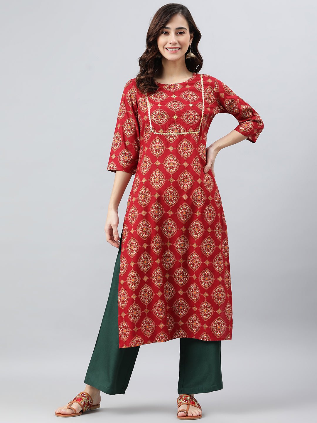 Maroon Rayon Ethnic Motifs Kurta Set - DWEEP SARA