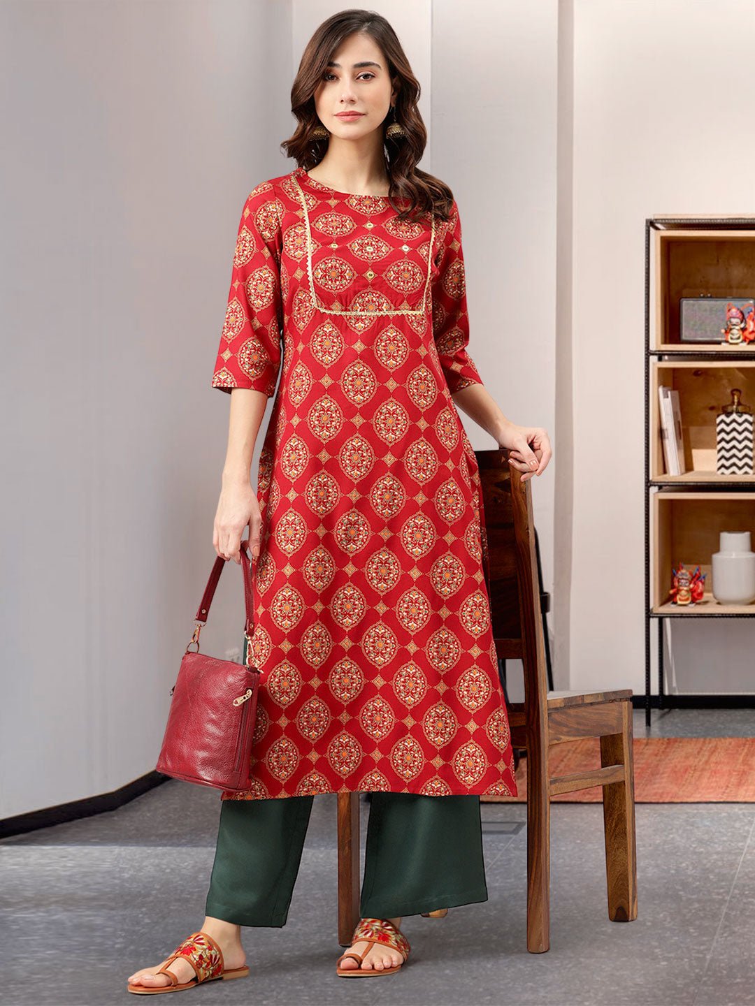 Maroon Rayon Ethnic Motifs Kurta Set - DWEEP SARA