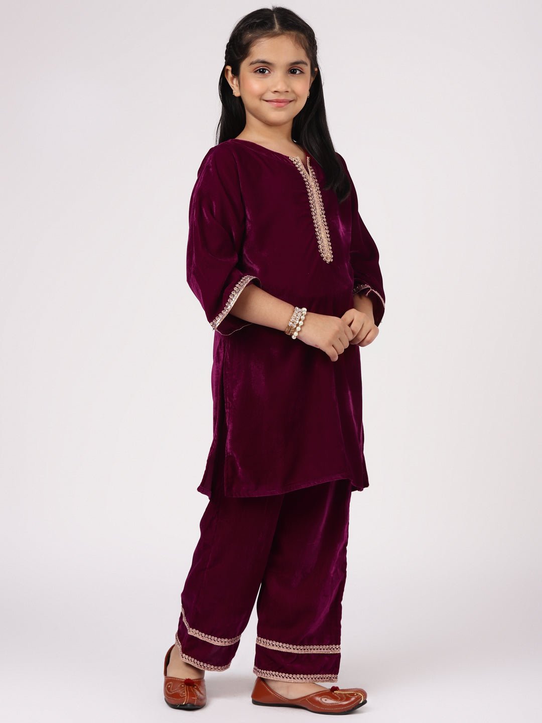 Maroon Velvet Suit Set - DWEEP SARA