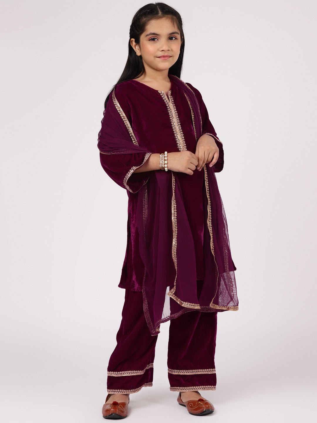 Maroon Velvet Suit Set - DWEEP SARA